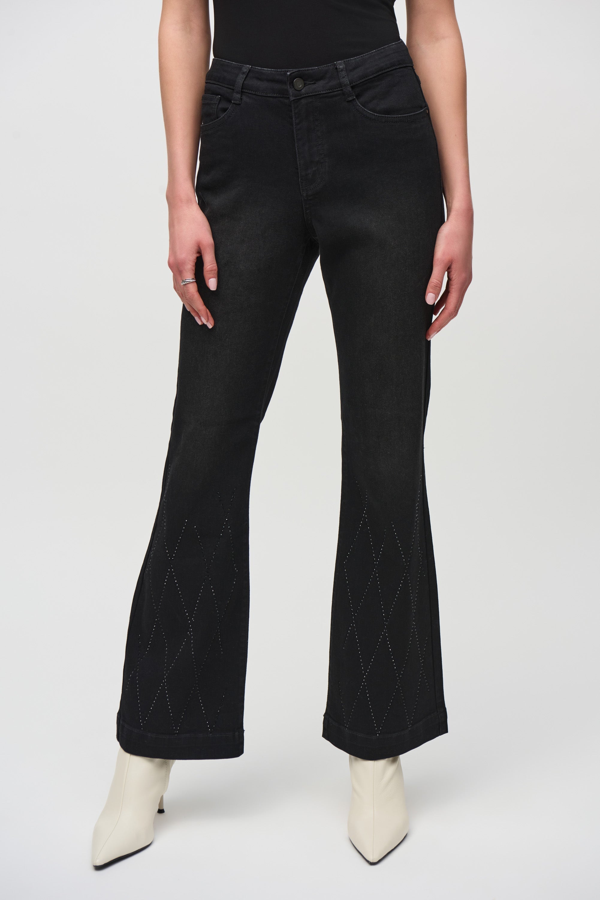 Joseph Ribkoff (244949) Classic Flared Denim Pants with Rhinestone Detail in Black