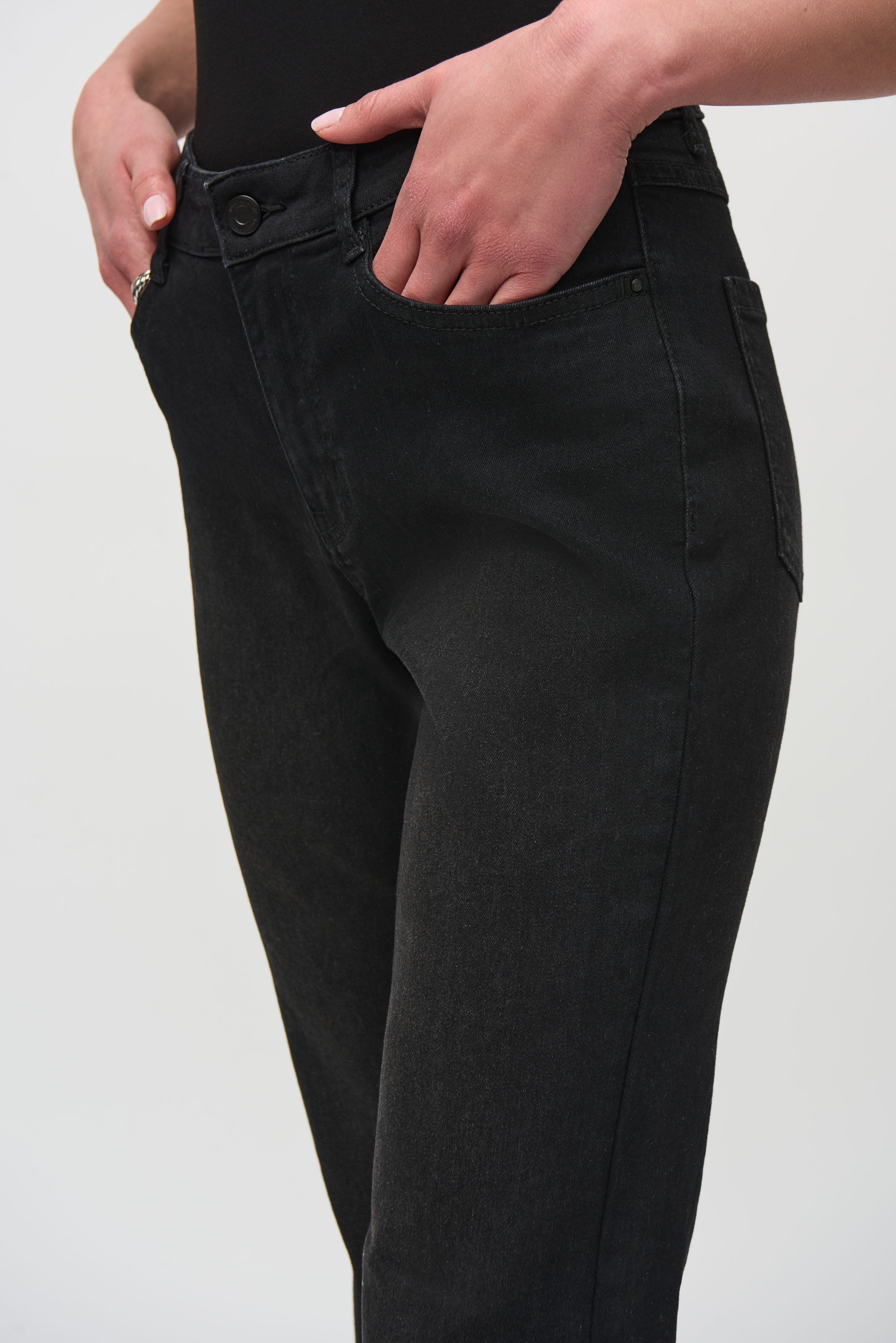 Joseph Ribkoff (244949) Classic Flared Denim Pants with Rhinestone Detail in Black