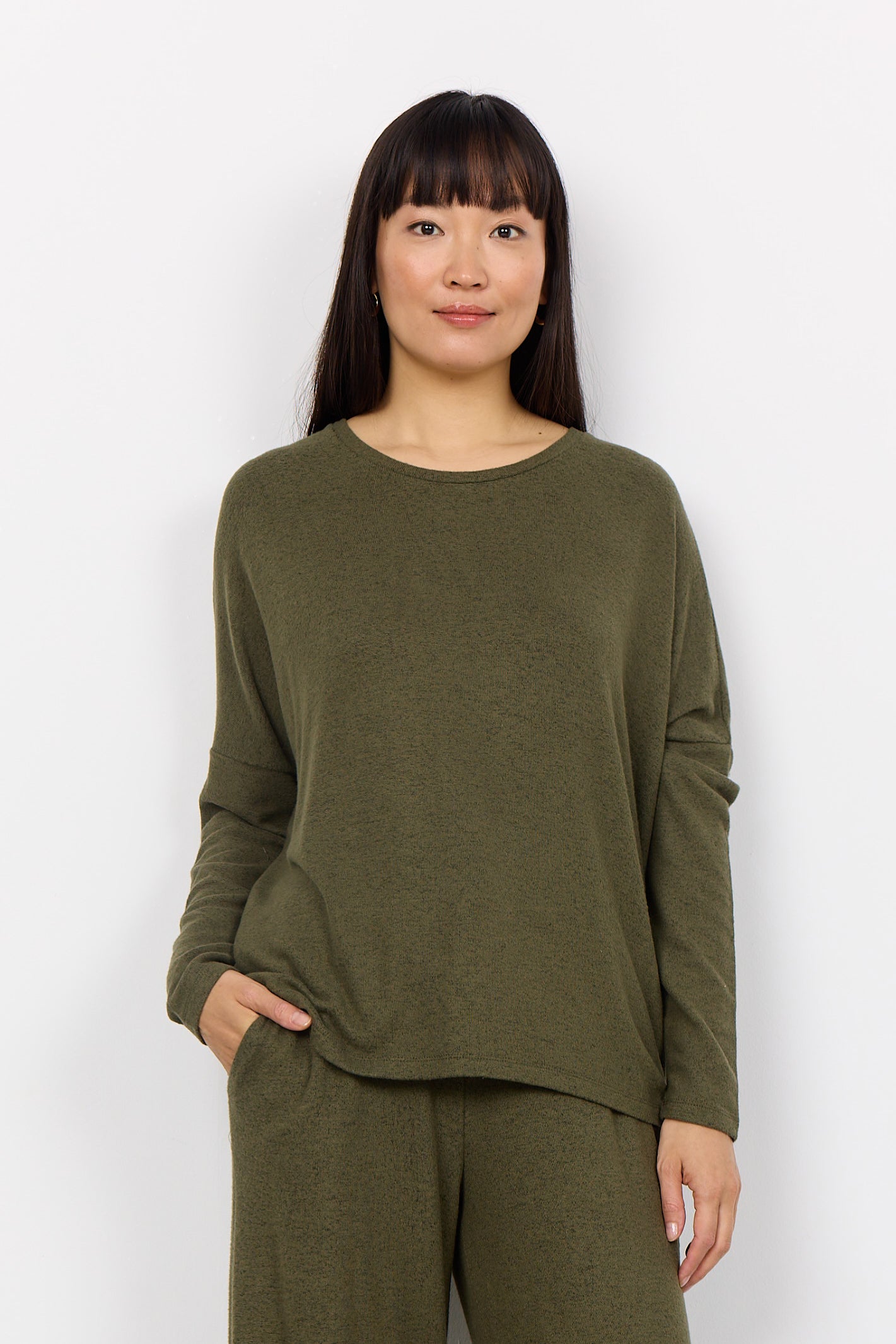 Soya Concept (24788) Women's Biara Long Sleeve Brushed Knit Top in Army Green