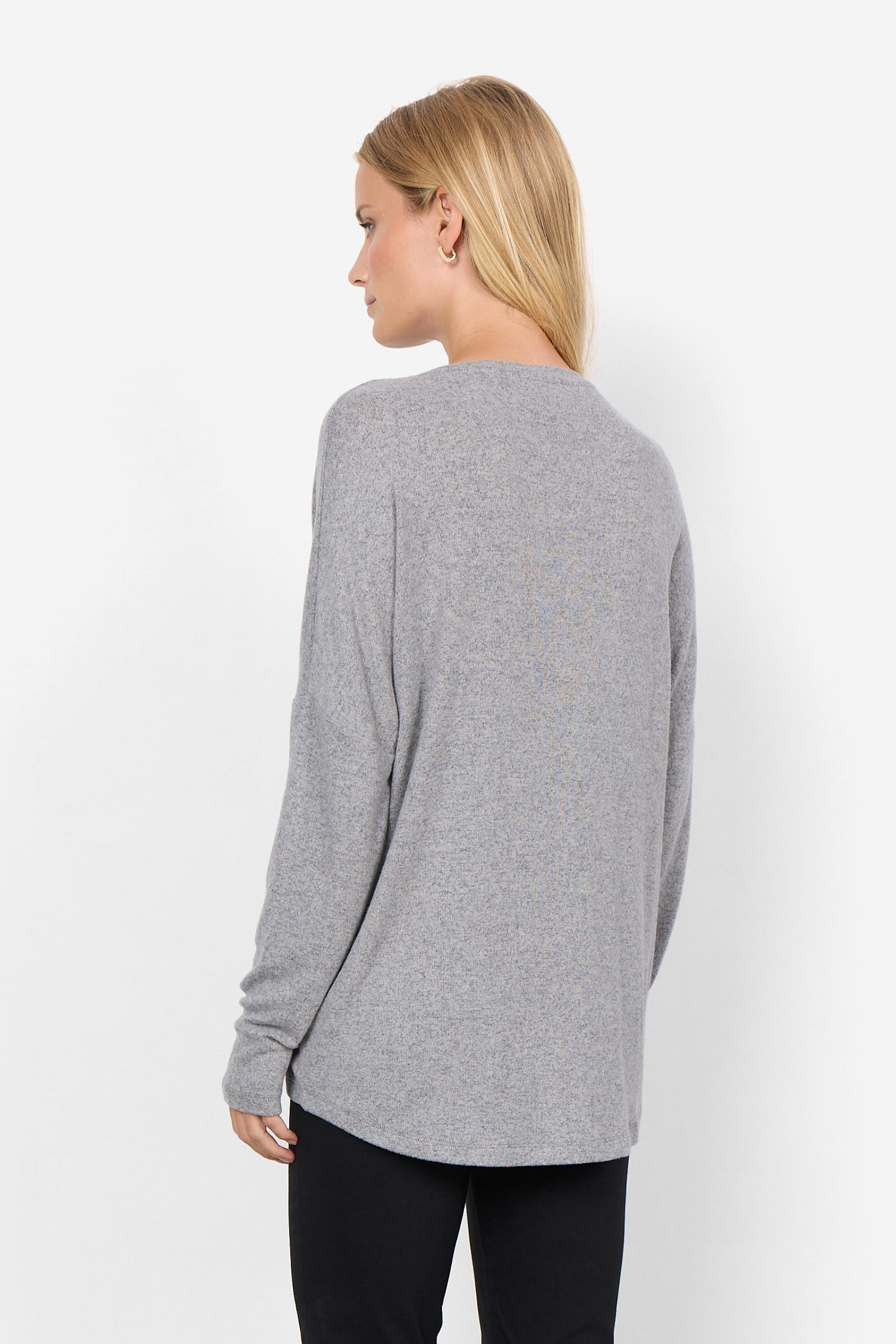 Back view of Soya Concept (24788) Women's Biara Long Sleeve Brushed Knit Top in Grey