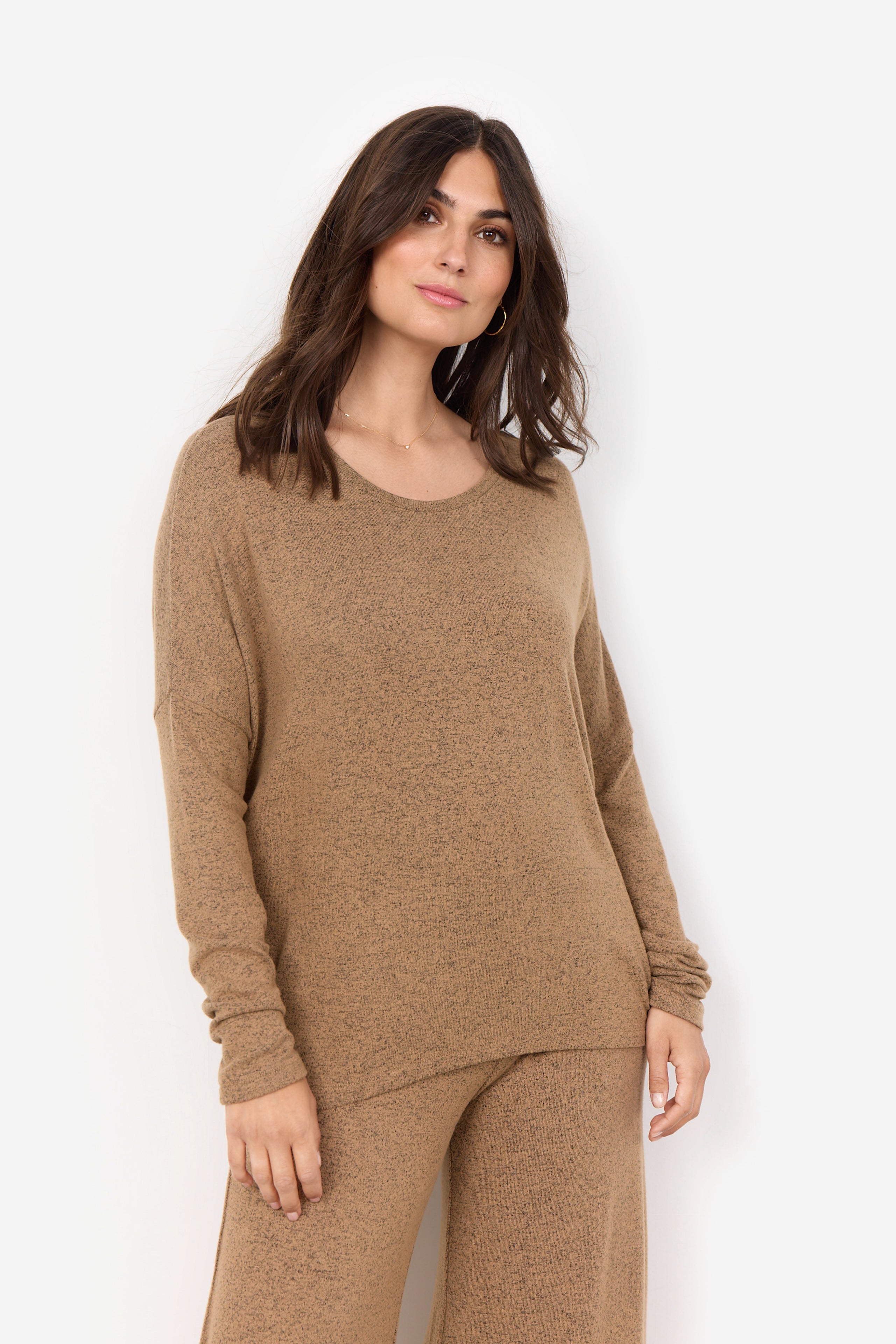 Soya Concept (24788) Women's Biara Long Sleeve Brushed Knit Top in Desert Brown