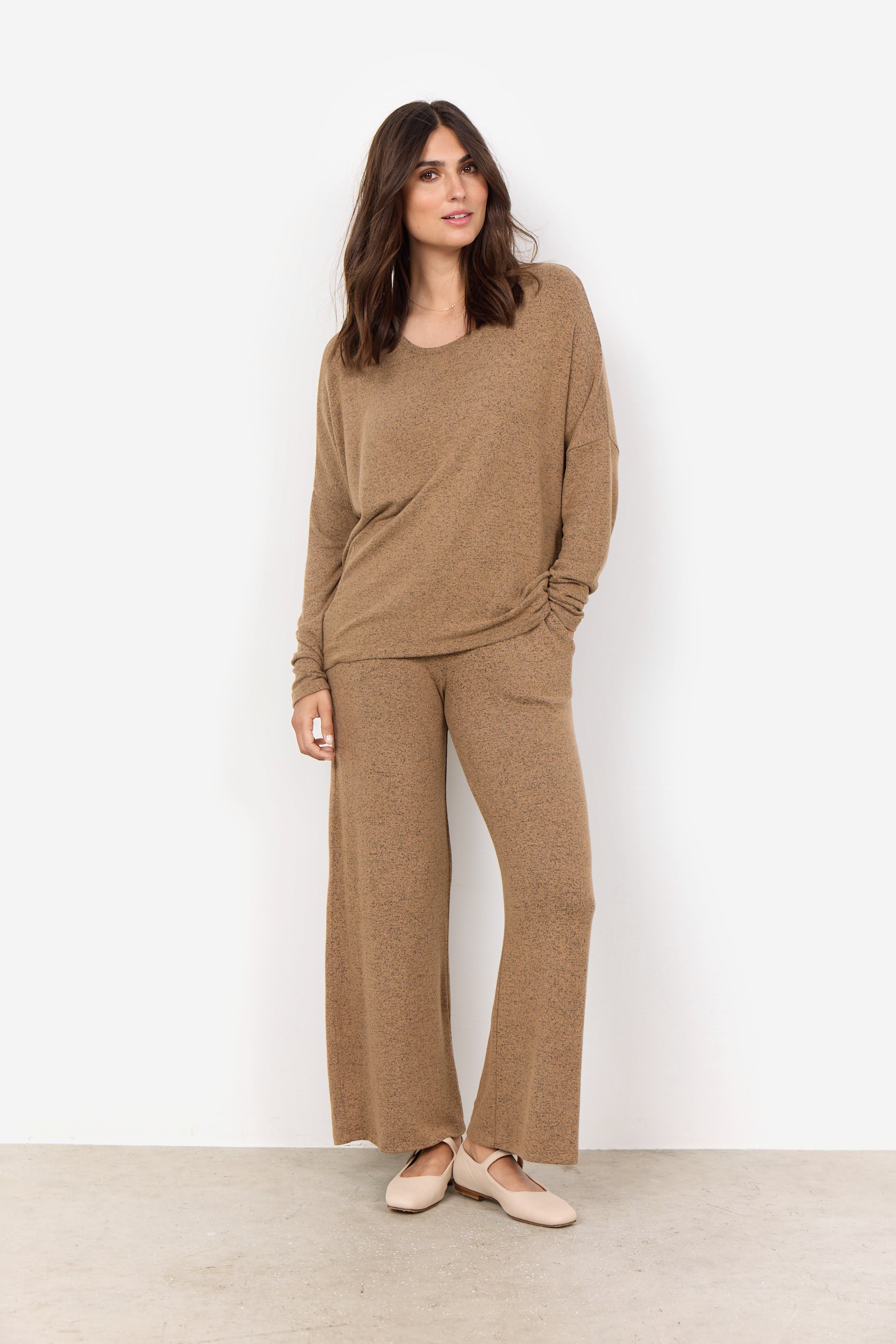 Soya Concept (24788) Women's Biara Long Sleeve Brushed Knit Top in Desert Brown