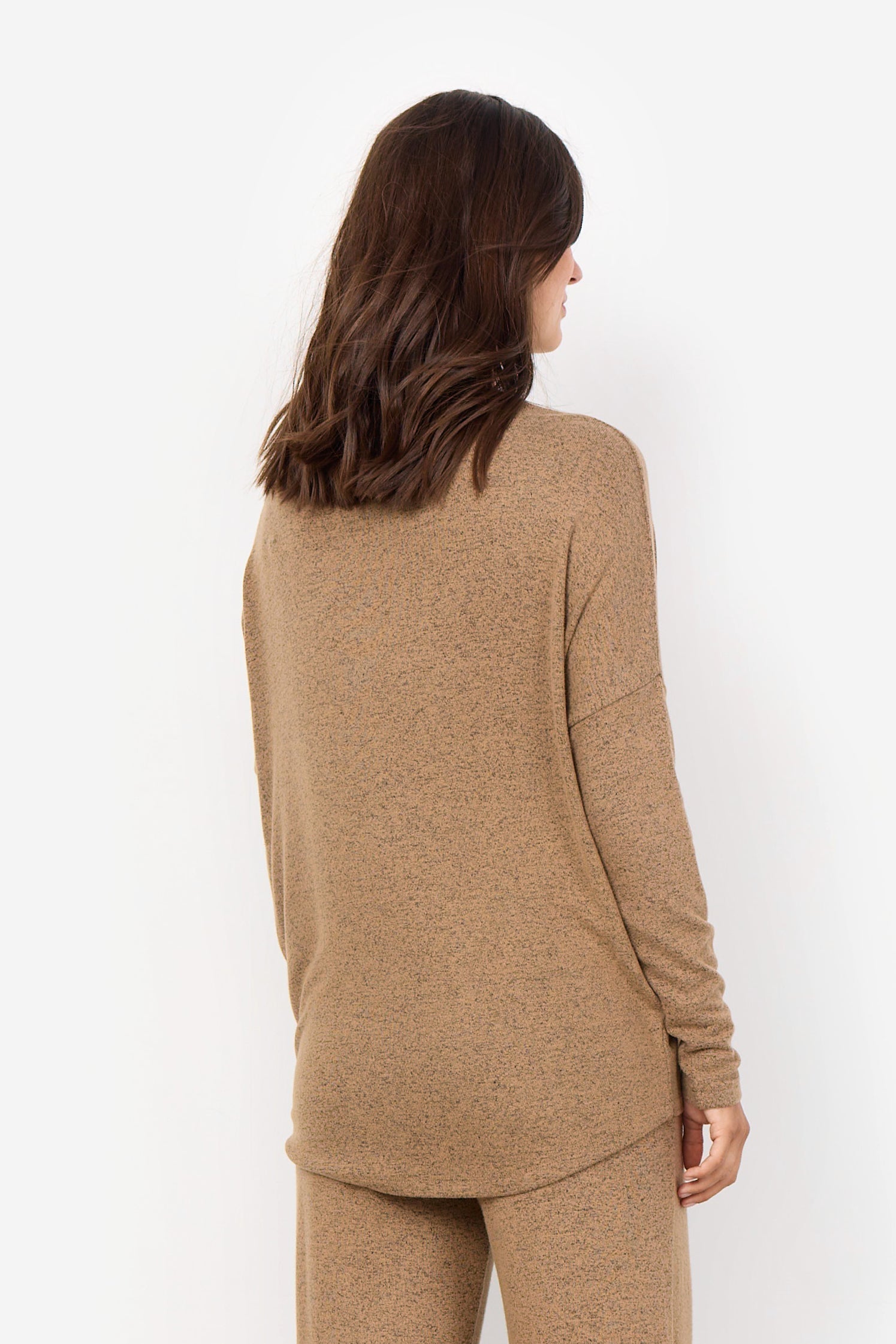 Back view of 24788_F_202Soya Concept (24788) Women's Biara Long Sleeve Brushed Knit Top in Desert Brown