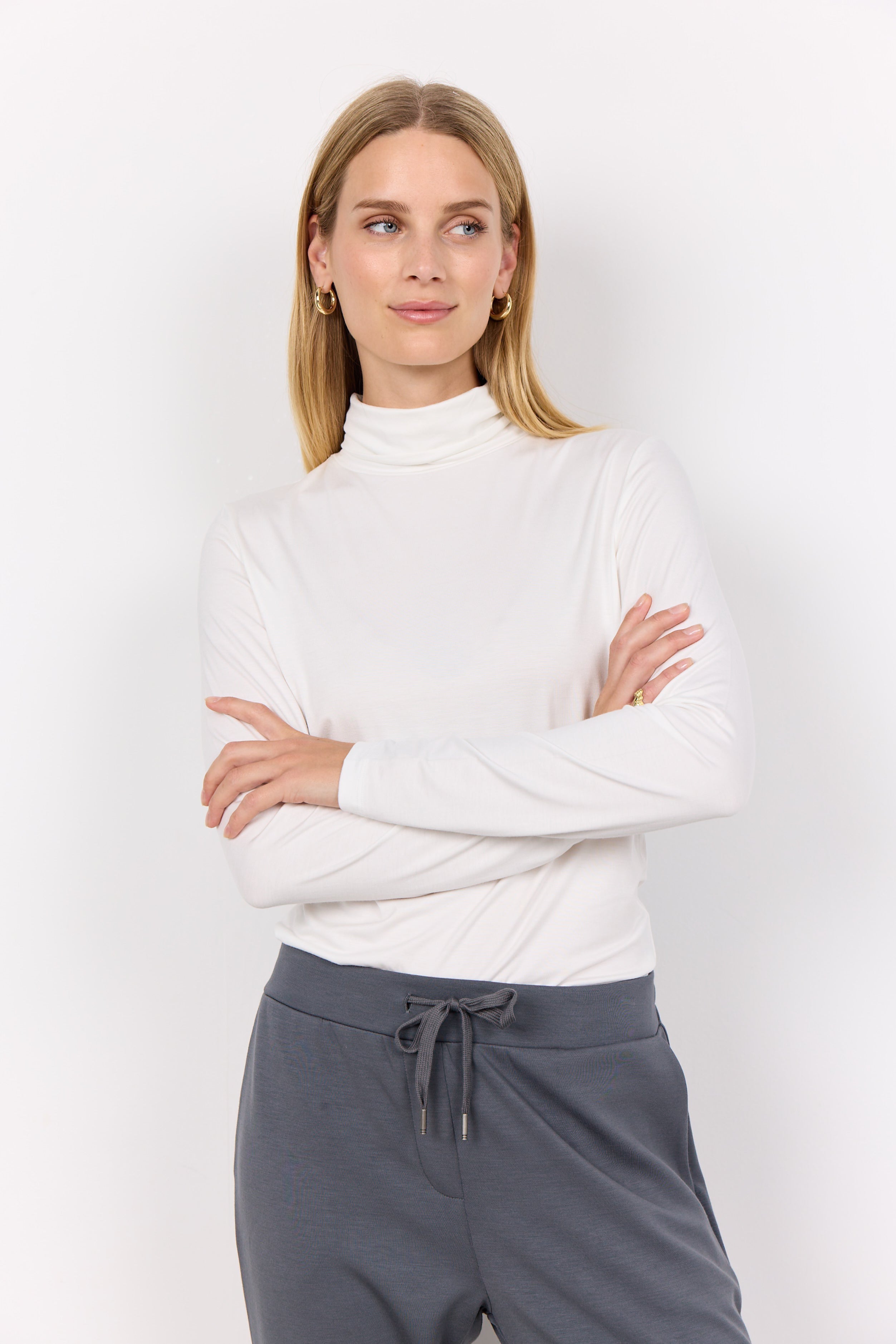 Soya Concept (24864)  Women's Marcia Long Sleeve Turtleneck Lyocell Top in Off White