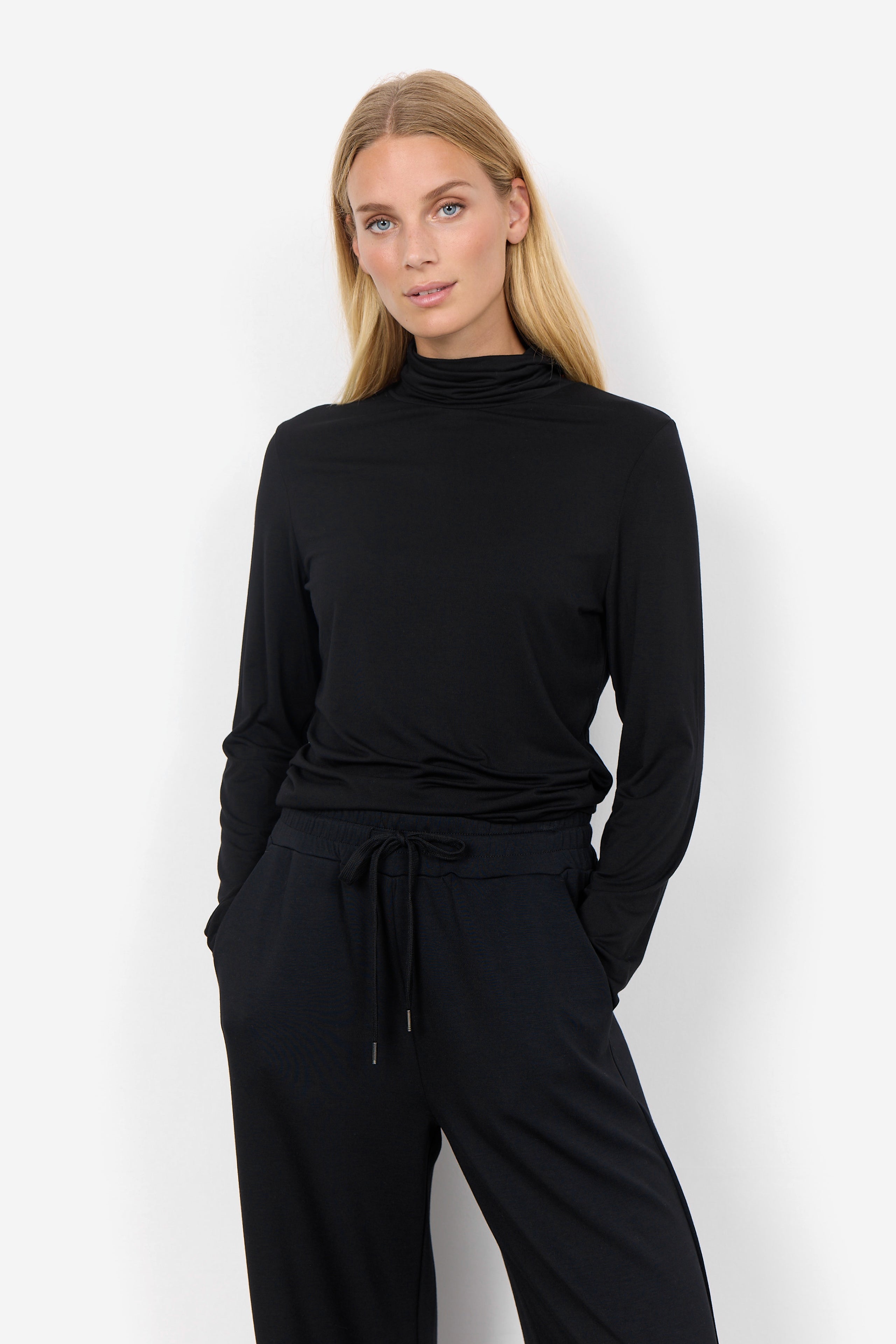 Soya Concept (24864)  Women's Marcia Long Sleeve Turtleneck Lyocell Top in Black