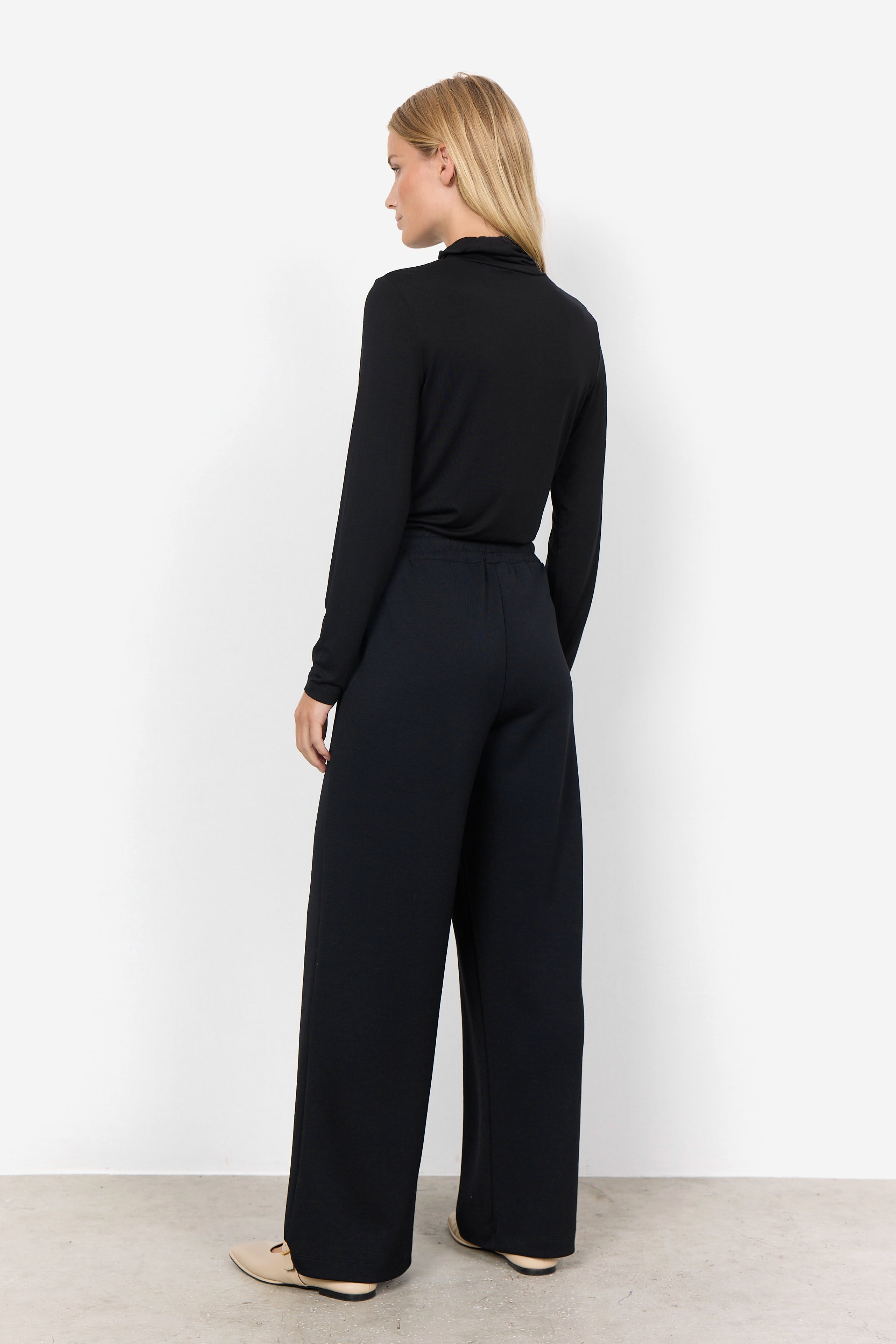 Back view of Soya Concept (24864)  Women's Marcia Long Sleeve Turtleneck Lyocell Top in Black