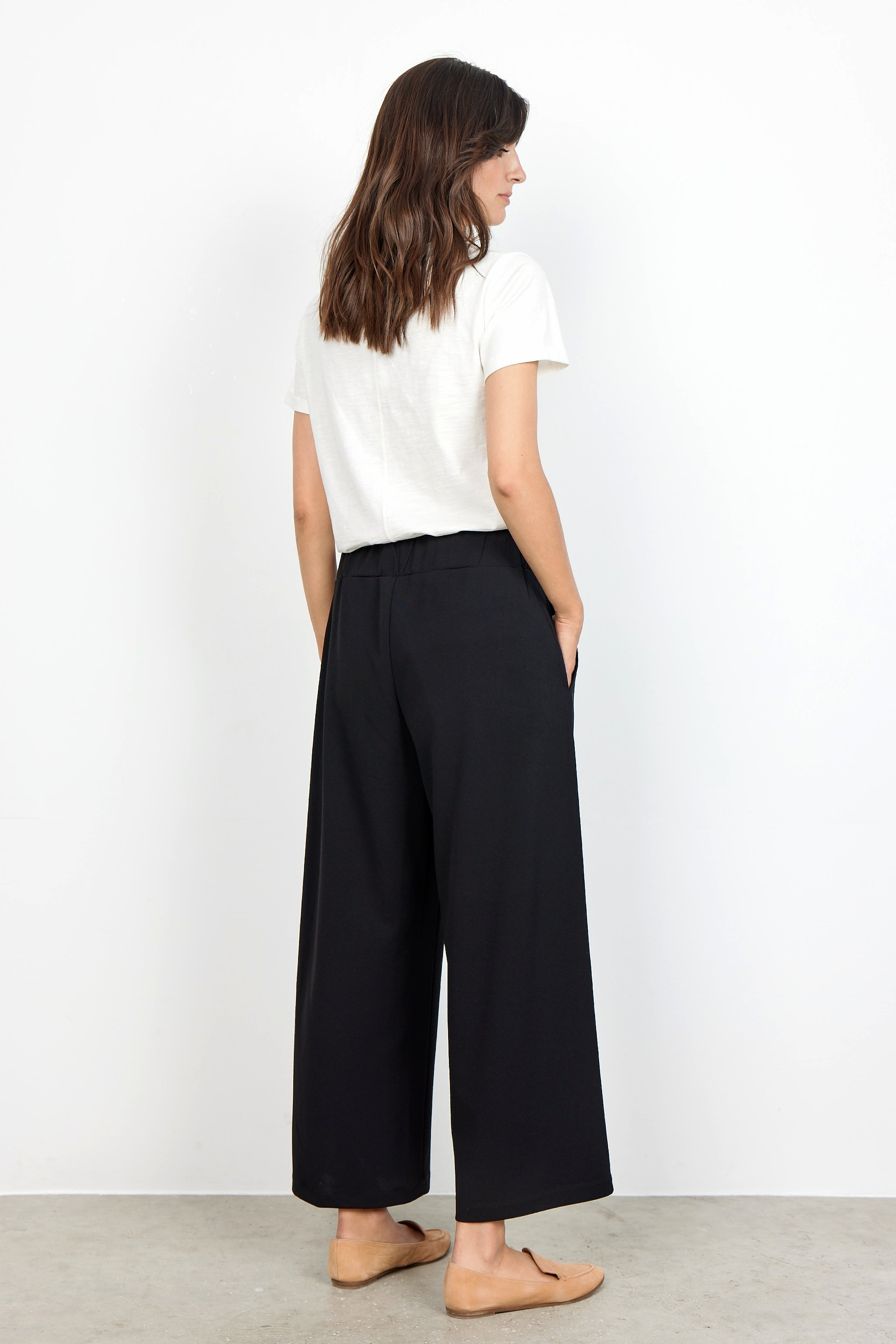 Back view of Soya Concept (25330) Women's Pull On Wide Leg Cropped Pants in BLACK