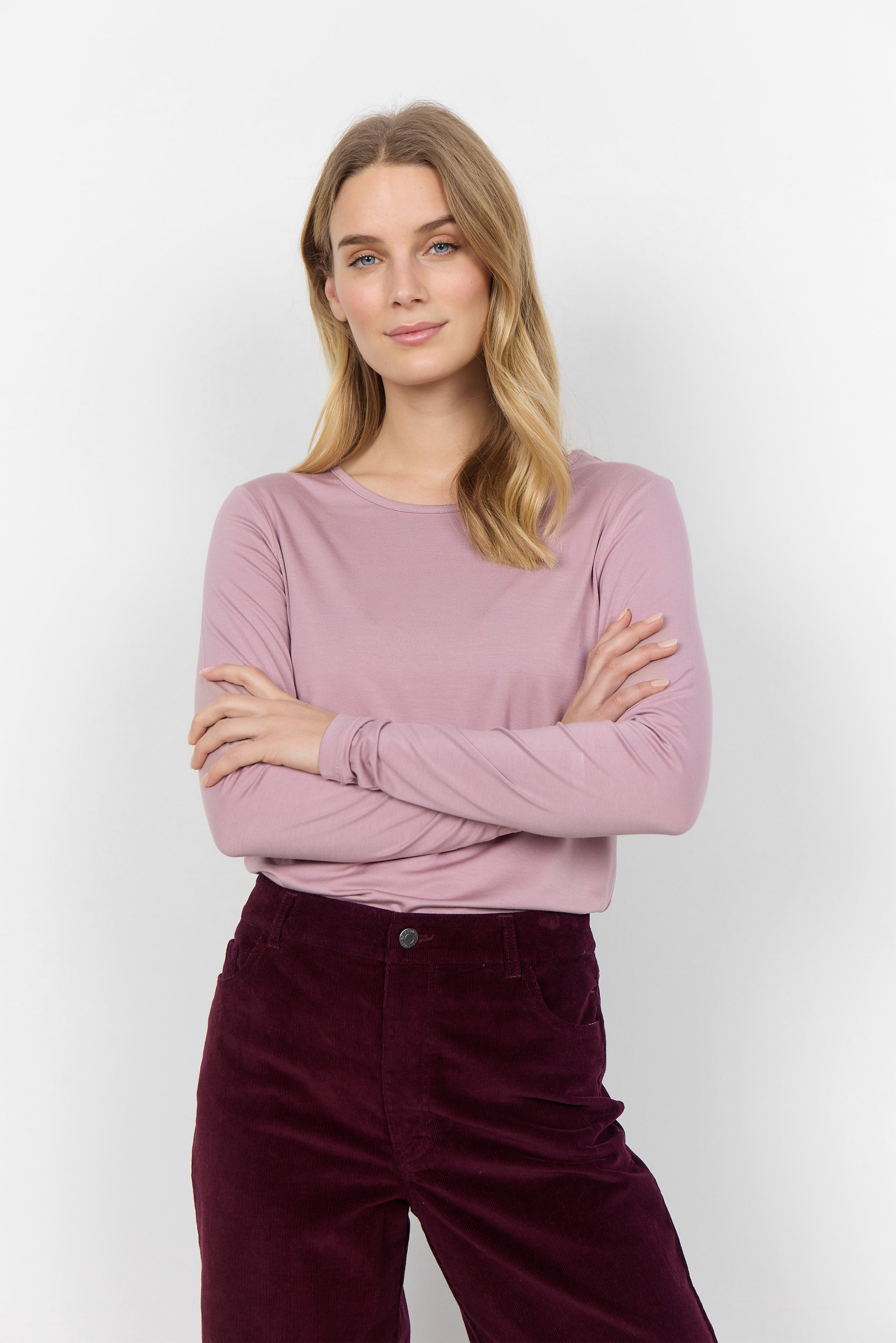 Soya Concept (26002) - Women's Marcia Long Sleeve Round Neck  Top in Woodrose Pink