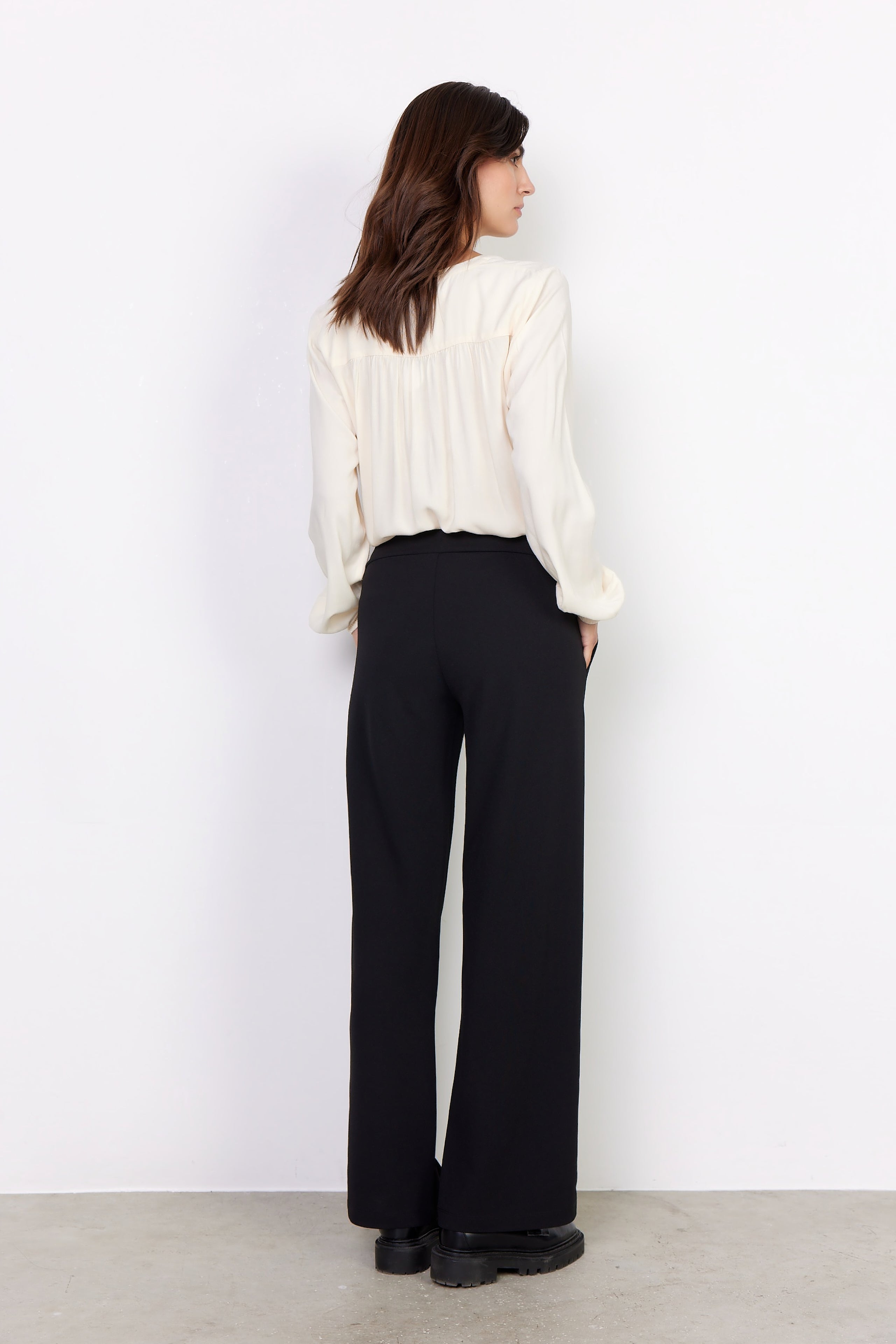 Back view of Soya Concept (26188) Siham Pant - women's Wide Leg Pull On Pants in Black