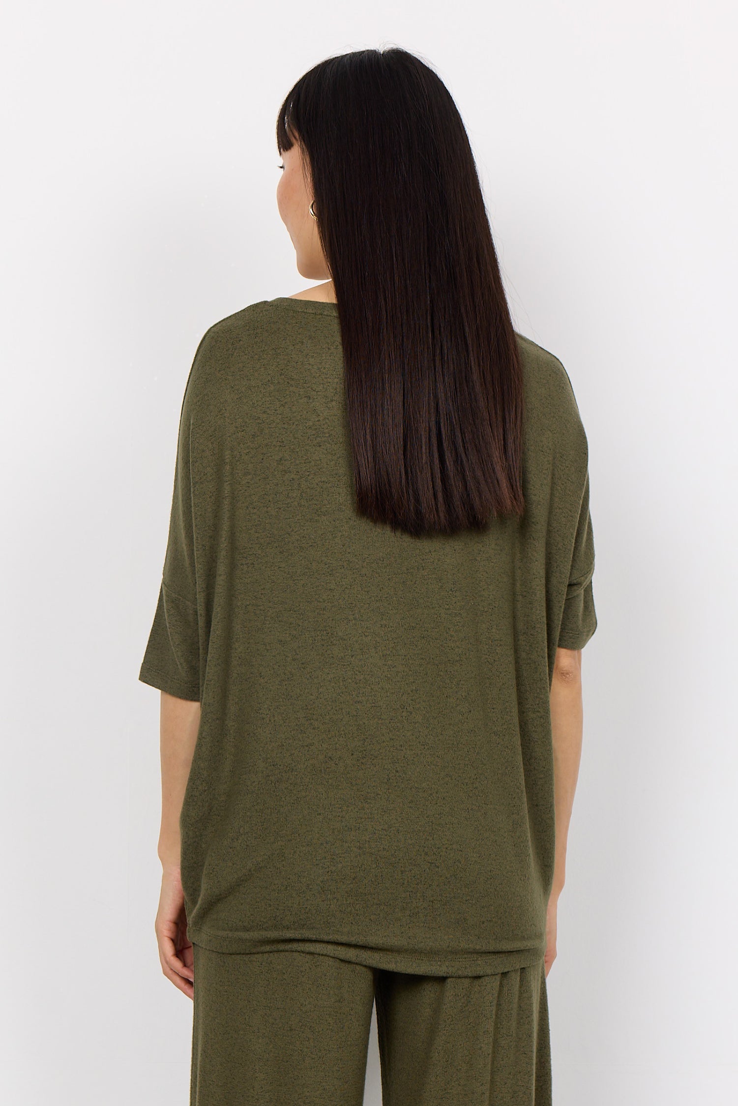 Back view of Soya Concept (26244) Women's Short Dolman Sleeve Brushed Top in Army Green