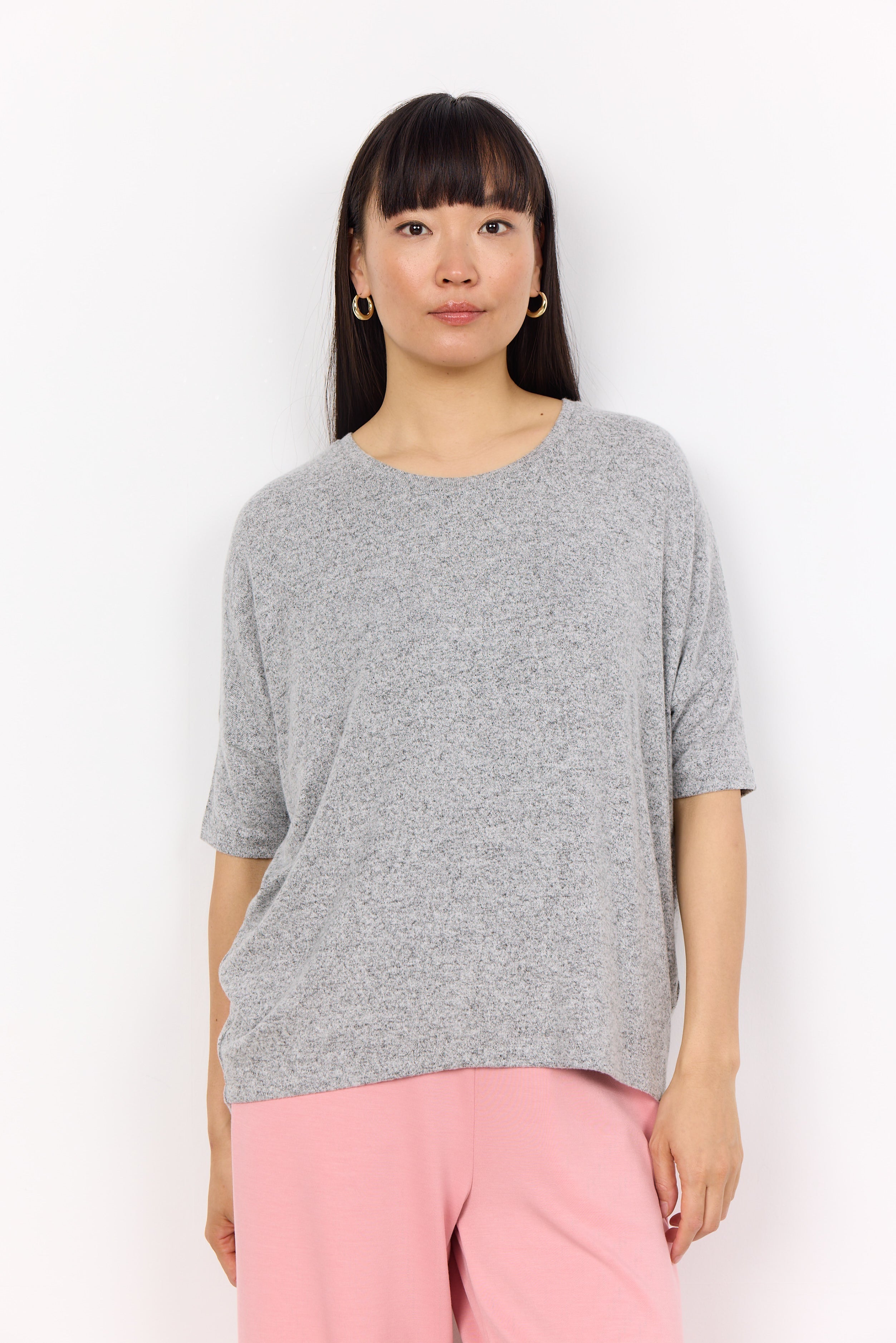 Soya Concept (26244) Women's Short Dolman Sleeve Brushed Top in Grey