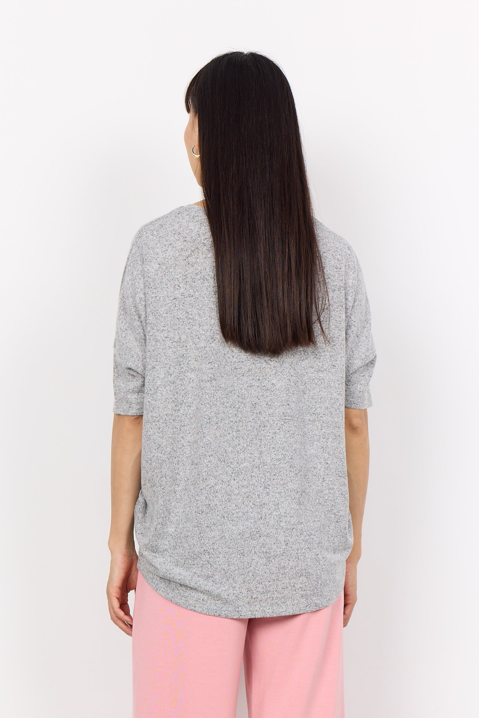 Back view of Soya Concept (26244) Women's Short Dolman Sleeve Brushed Top in Grey