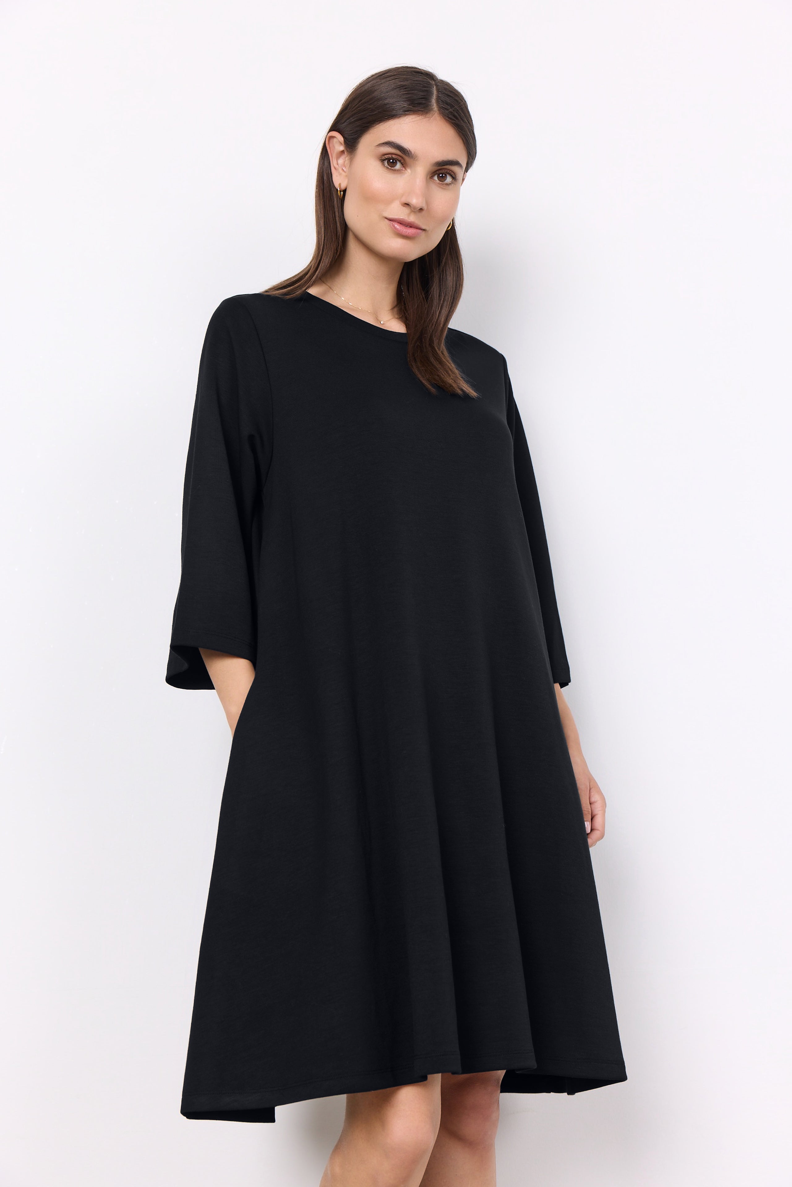 Soya Concept (26307) Women's Banu 3/4 Sleeve Knee Length Crew Neck Dress With Pockets in Black