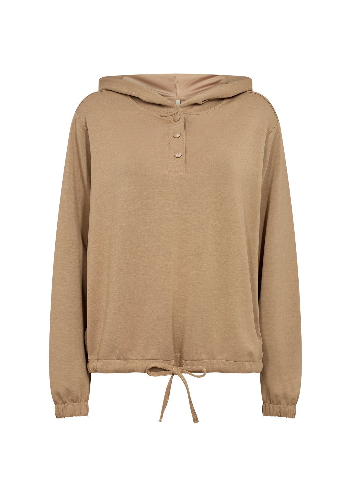 Soya Concept (26599) Women's Long Sleeve Hoodie with Button Placket and Adjustable Tie hem in Brown