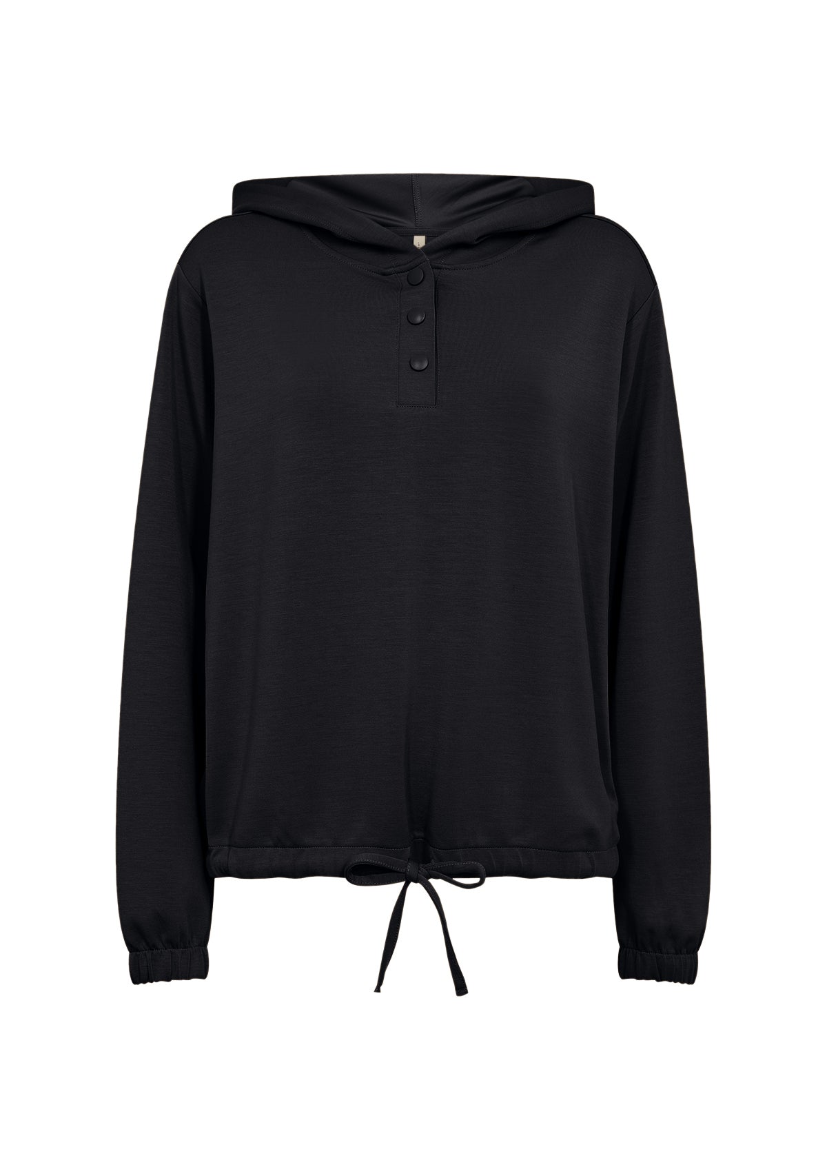 Soya Concept (26599) Women's Long Sleeve Hoodie with Button Placket and Adjustable Tie hem in Black