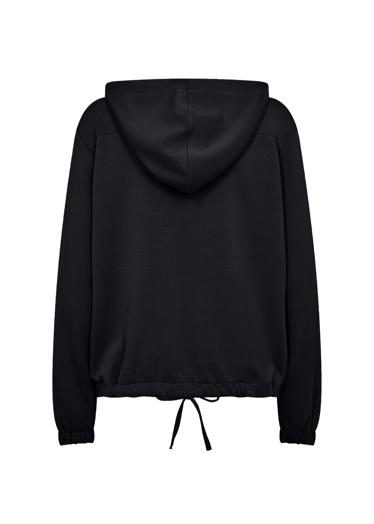 Back view of Soya Concept (26599) Women's Long Sleeve Hoodie with Button Placket and Adjustable Tie hem in Black