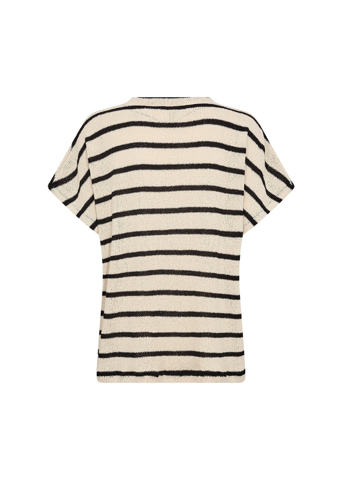 Back view of Soya Concept (26607) Women's Short Sleeve V-Neck Stripe Sweater in Cream and Black