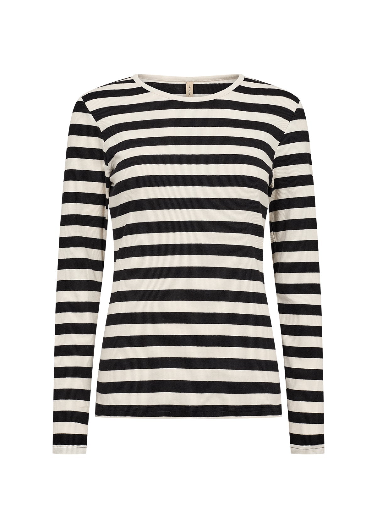 Soya Concept (26677) Women's Long Sleeve Fitted Crew Neck Top in Black & White Horizontal Stripes