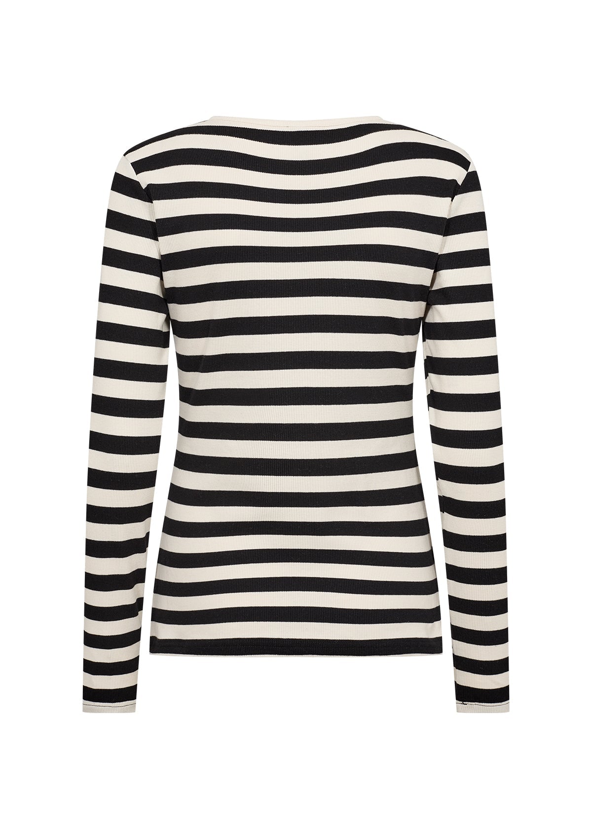 Back view of Soya Concept (26677) Women's Long Sleeve Fitted Crew Neck Top in Black & White Horizontal Stripes