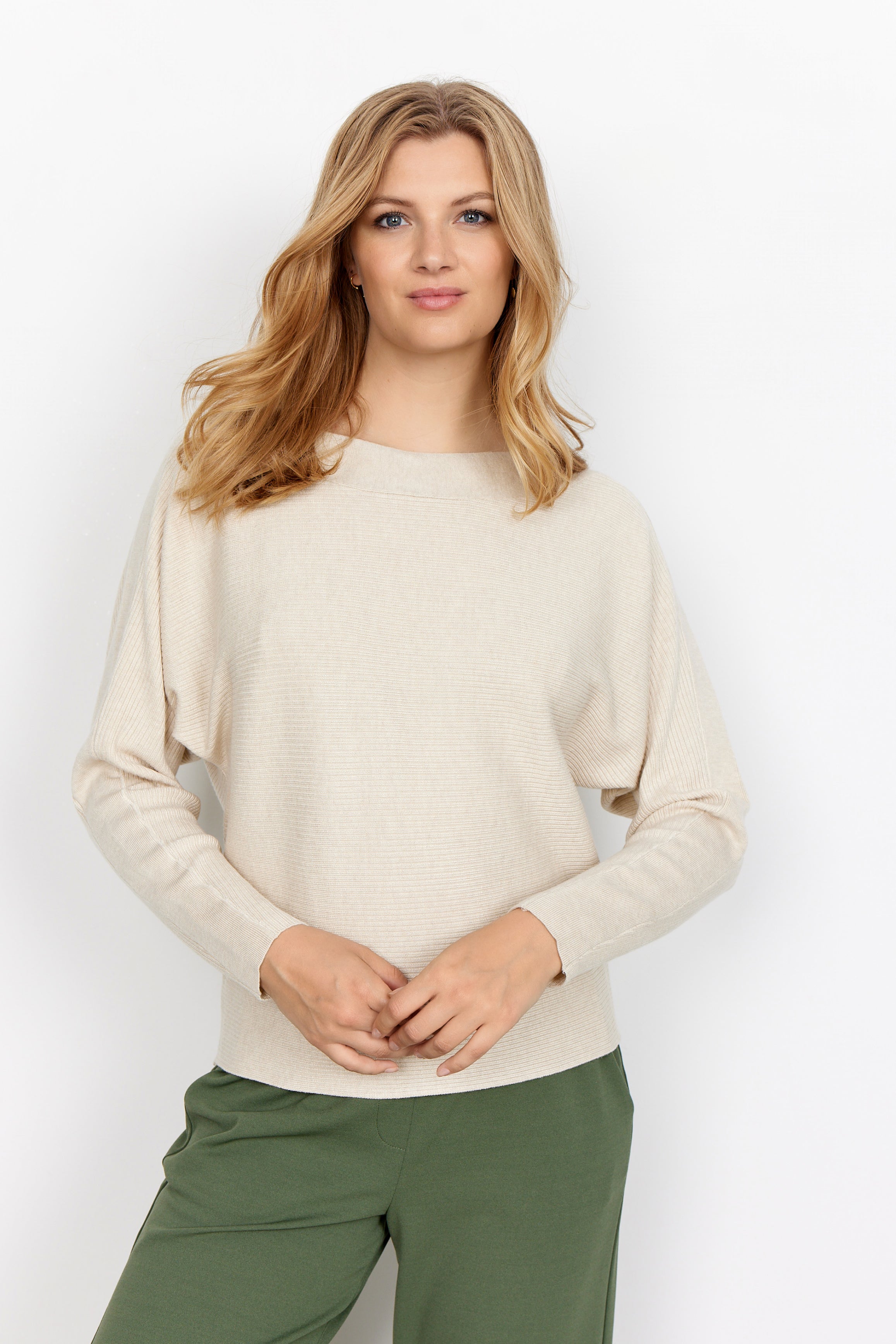 Soya Concept (32958) Women's Long Dolman Sleeve Boat Neck Sweater in Beige