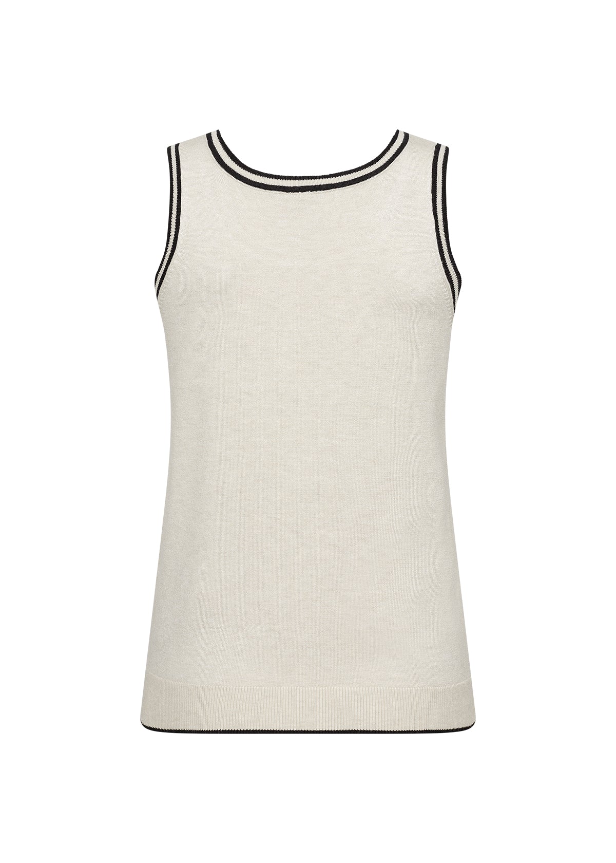 Soya Concept (33526) Women's Sleeveless Knit Tank Top in Beige with Black Contrast Trim along the Scoop Neck and armholes