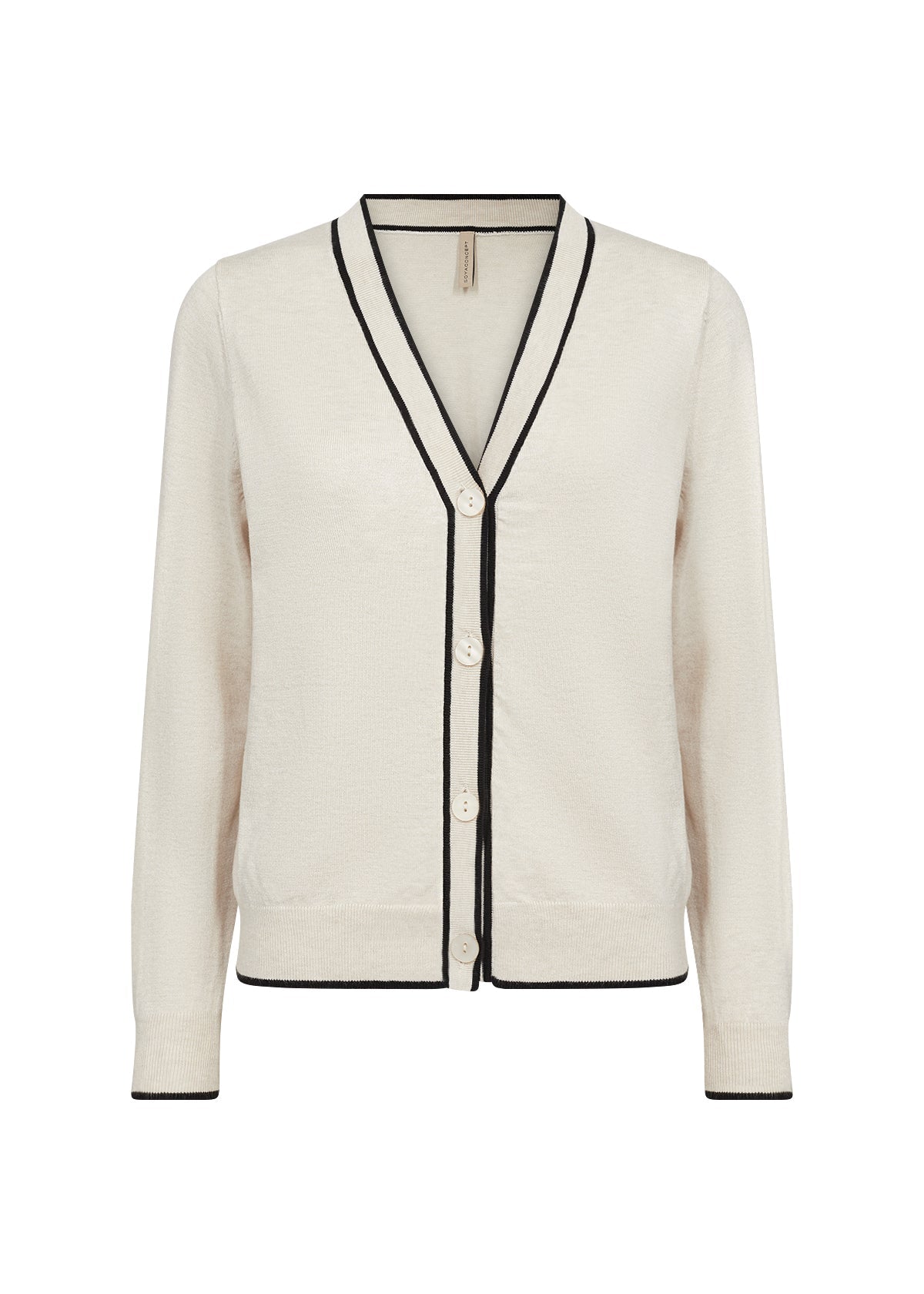 Soya Concept (33527) Women's Long Sleeve Beige Cardigan with Contrast Black Trim