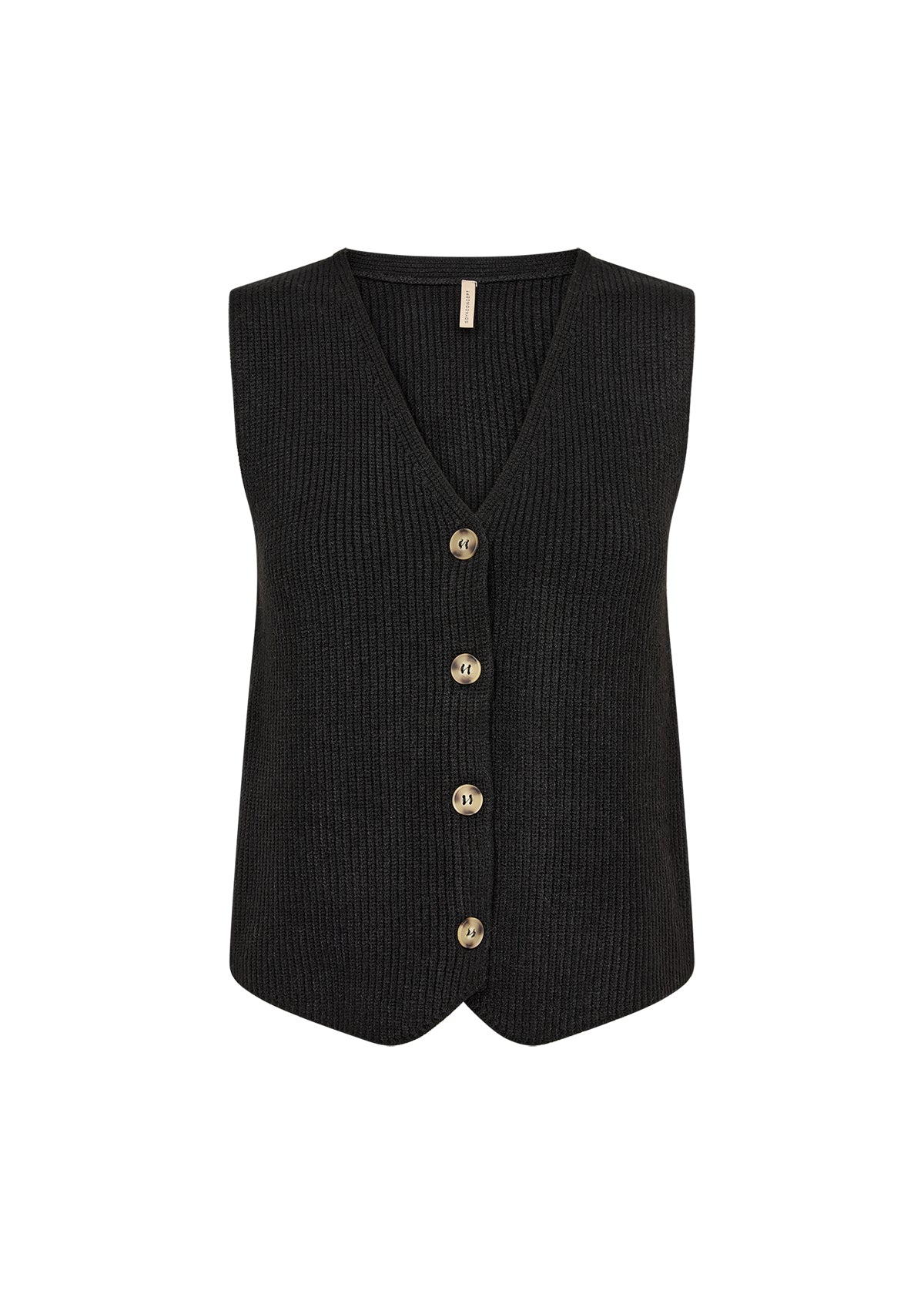 Soya Concept (33554) Iiia Sweater Vest - Women's Ribbed Knit Waistcoat with 4-button close in Black