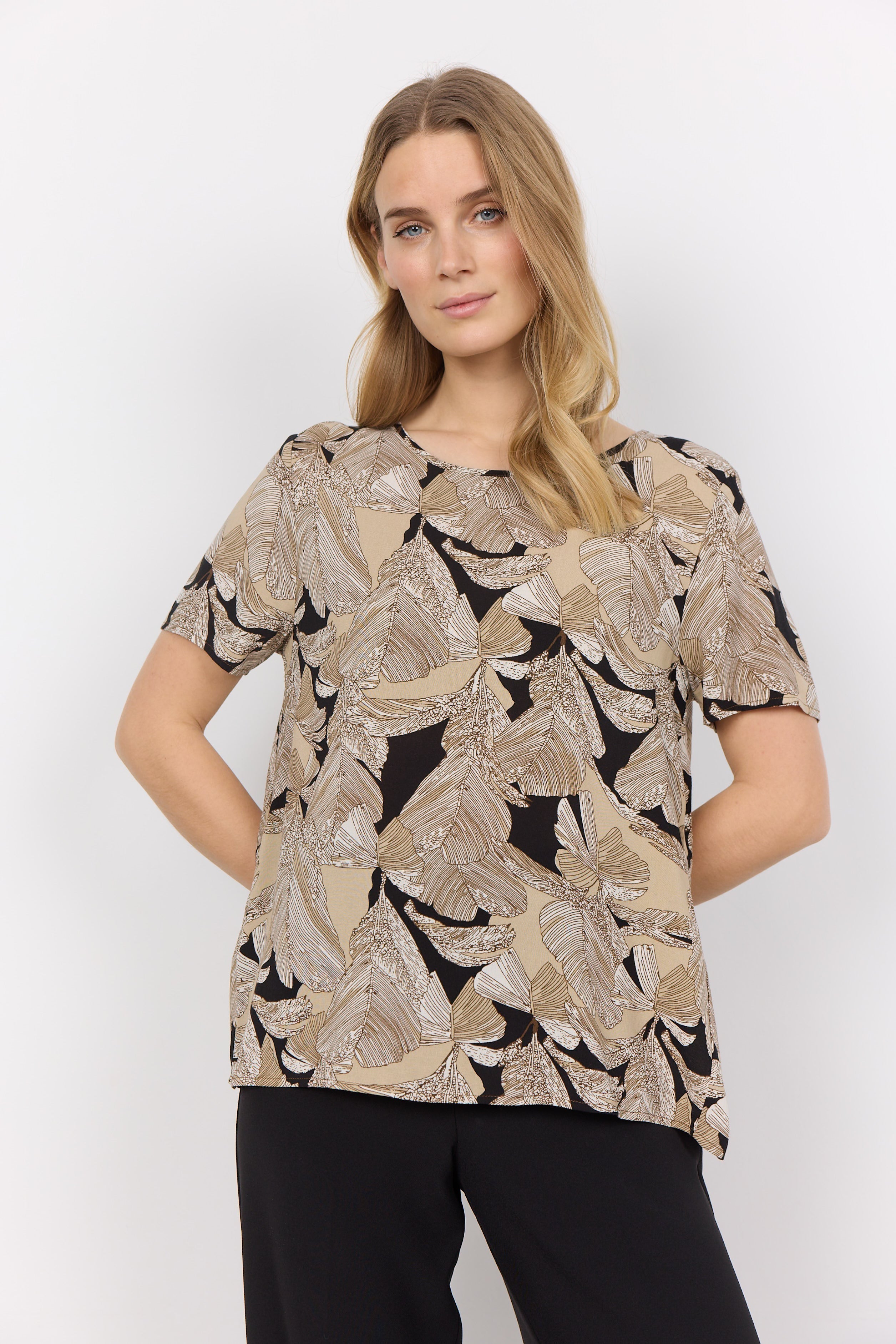 Short Sleeve Leaf Print Top