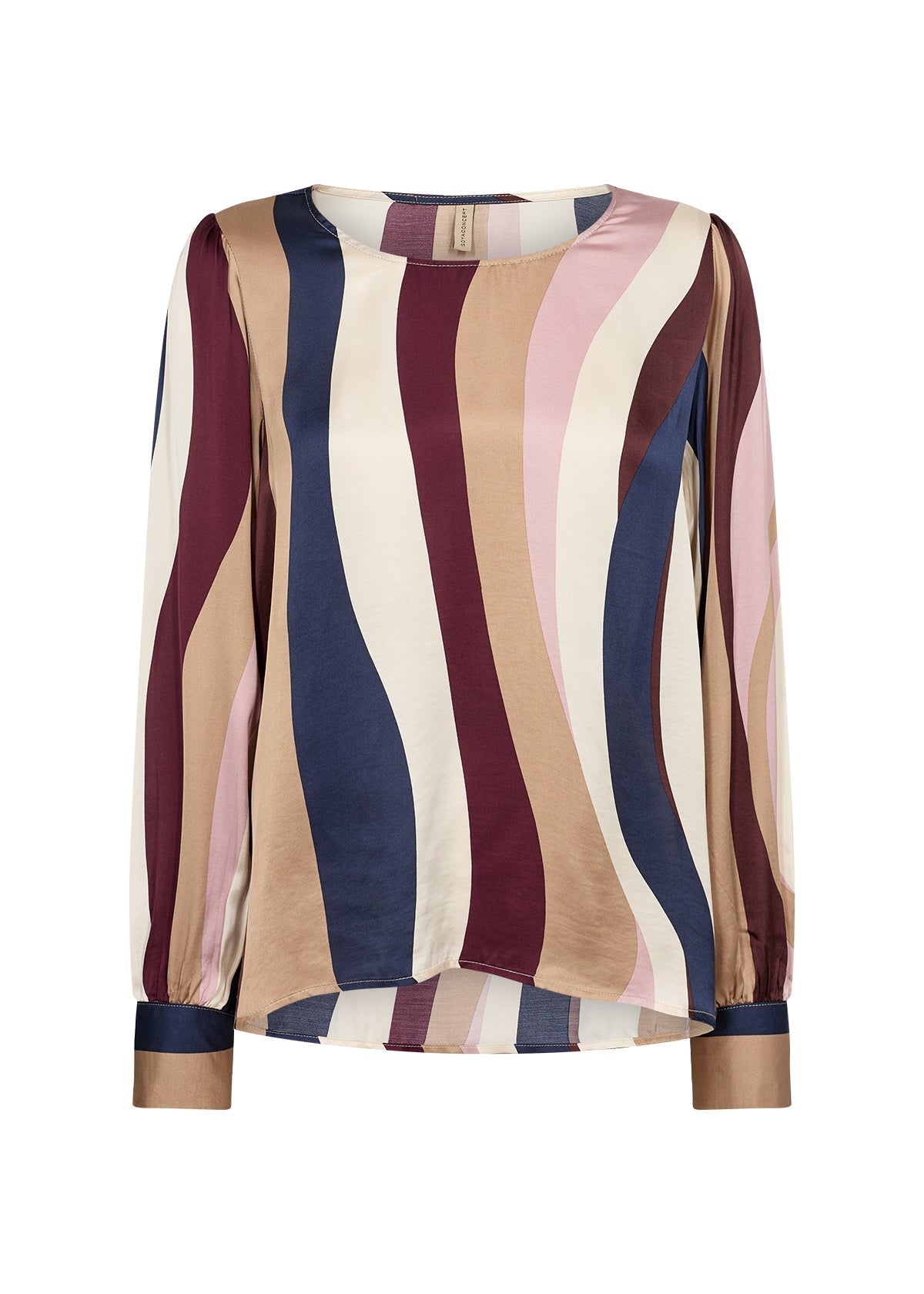 Soya Concept (40846) Women's Ines Long Sleeve Woven Top With Long Puff Sleeves in a Multi Colour Vertical Wavy Stripe Print