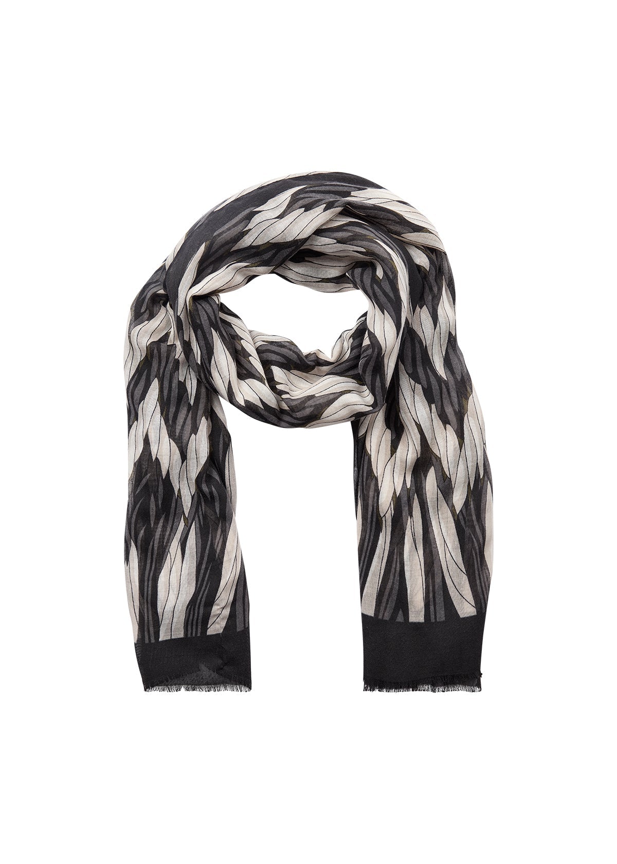 Soya Concept (51316) Women's Idamarie Scarf in Black & White Zigzag pattern with subtle khaki green accents