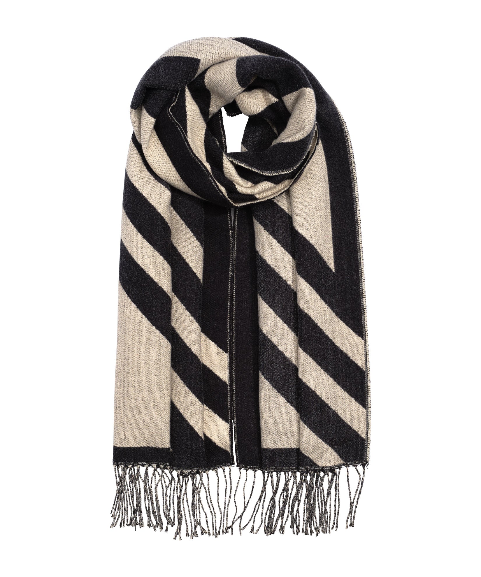 Echo (EC0779) Women's Geometric Double Faced Scarf in Black and Beige Made from a blend of Recycled Polyester and Viscose 