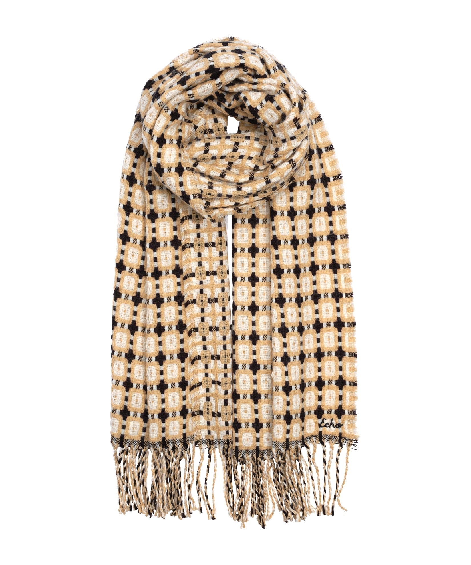 Eacho (EC0782) Women's Beige and Black Basket Weave Wrap with 4