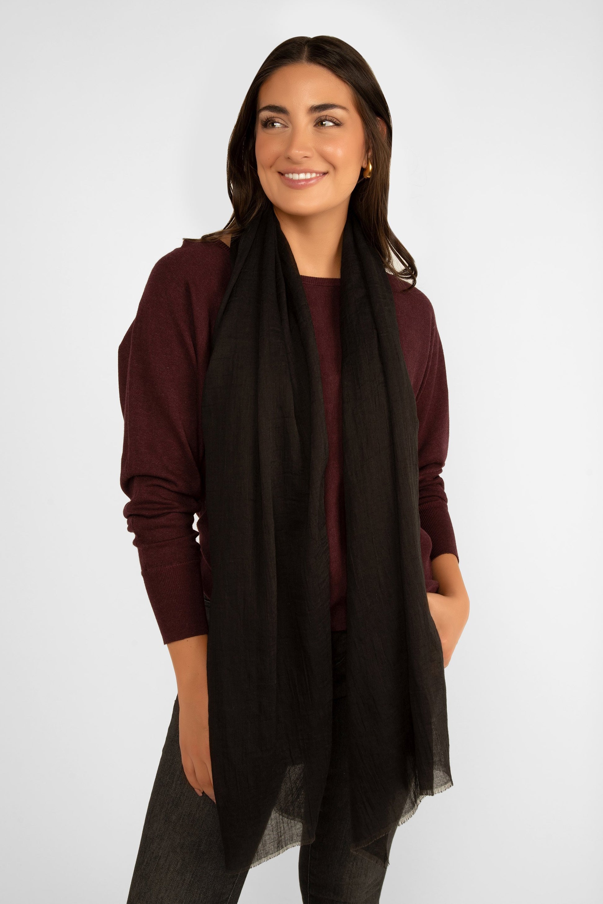 Echo (EE0019) Women's Sustainable Crinkle Wrap Scarf in Black