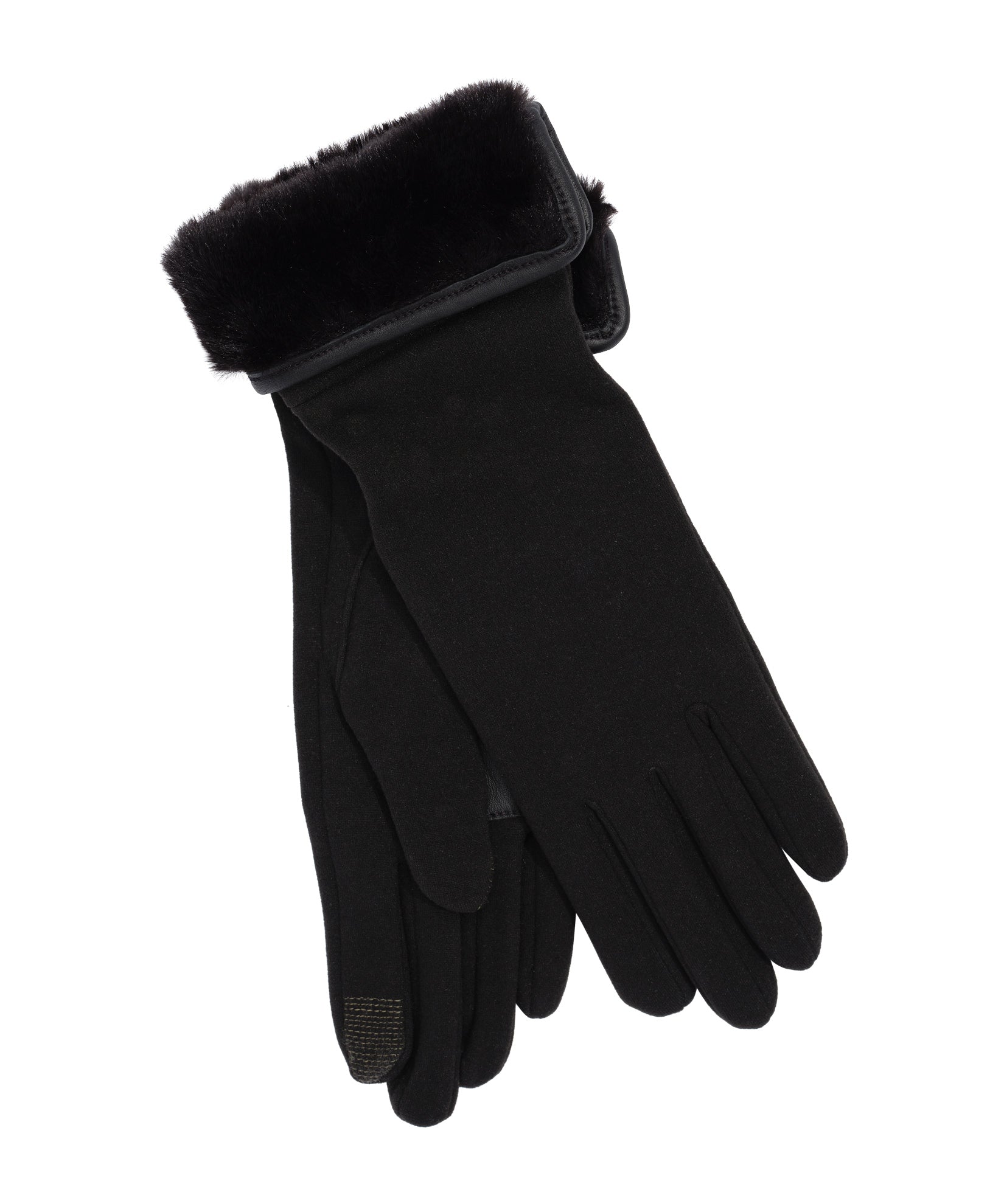 Echo (EG0341) Women's Touch Screen Winter Gloves with Faux Fur Cuff, and Sheepskin applique and piping in blackl