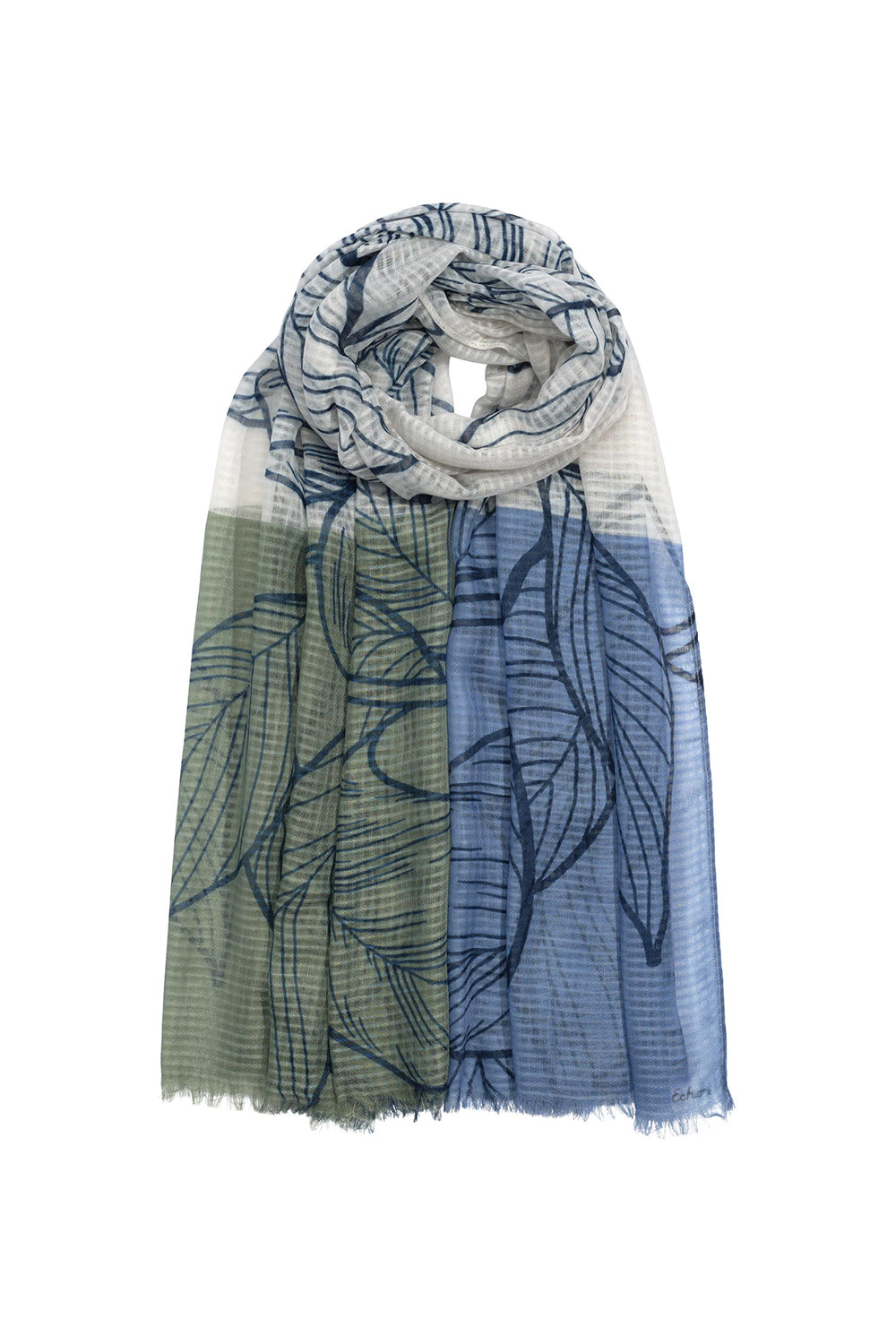 Echo (EN1350) Women's Foliage print Wrap Scarf in Neutral Blue Green and Natural White