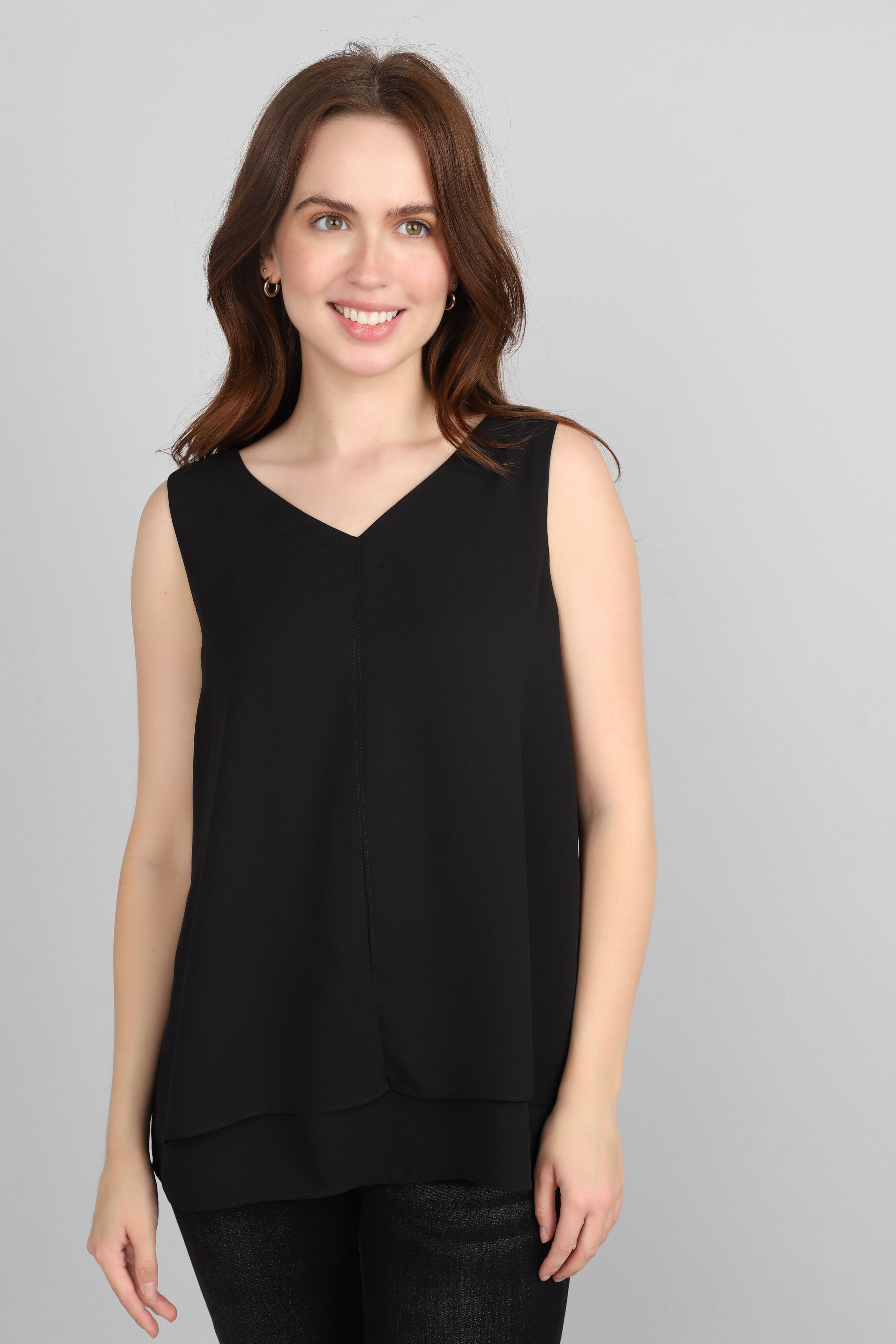 Frank Lyman (214326) Women's Sleeveless V-Neck Georgette Top in BLACK