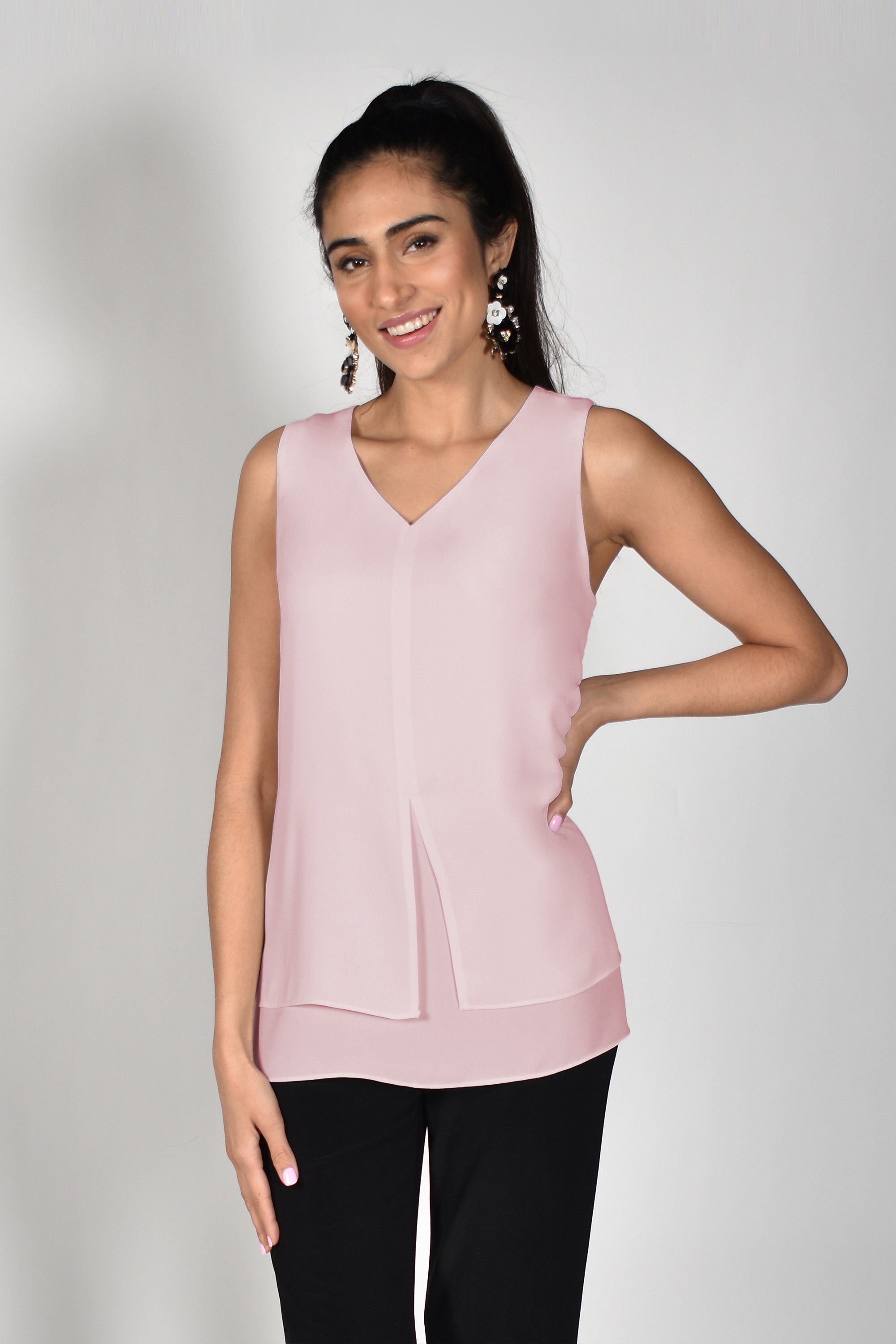 Frank Lyman (214326) Women's Sleeveless V-Neck Georgette Top in Blush