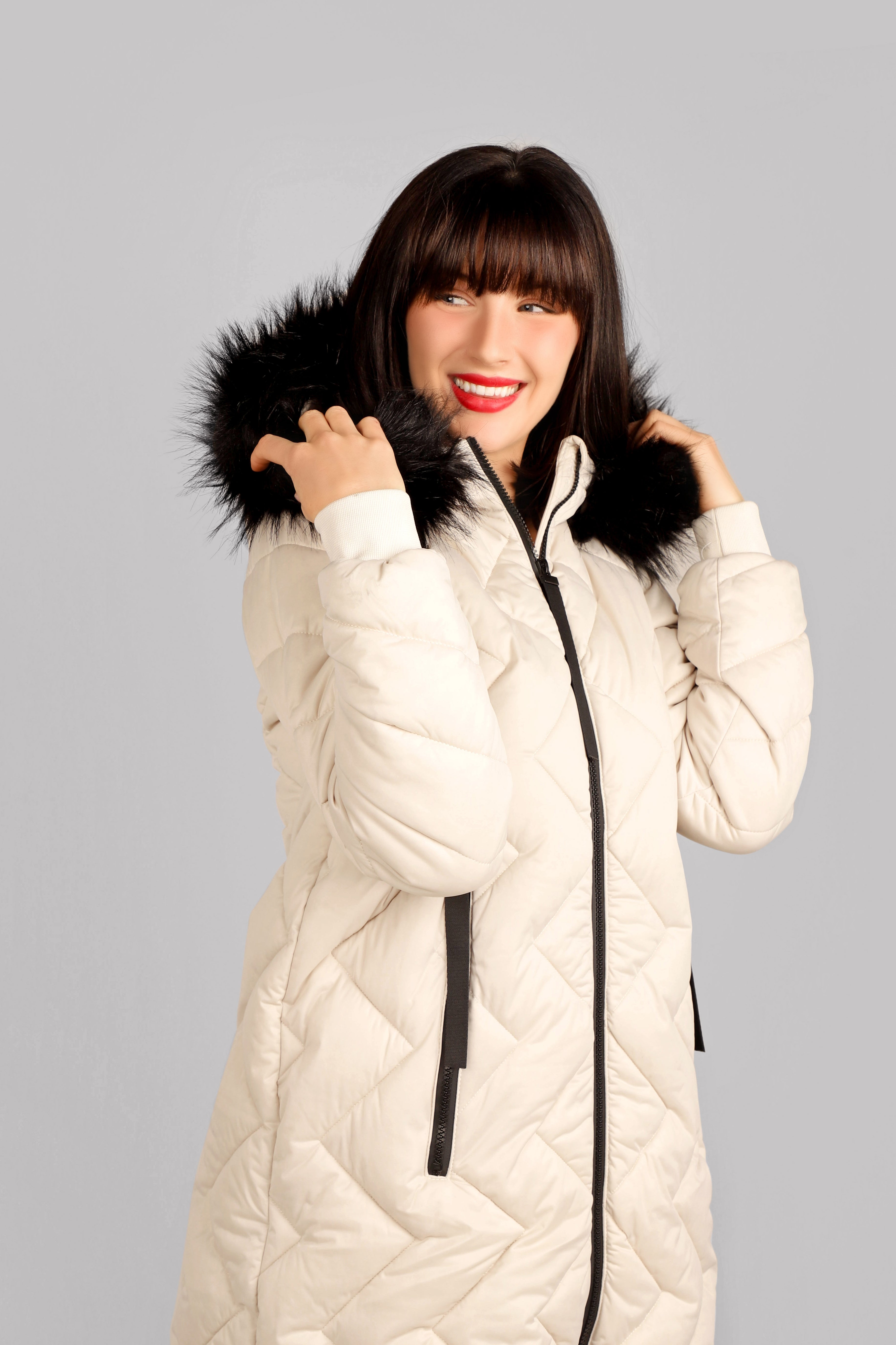 Quilted Coat With Faux Fur Trim