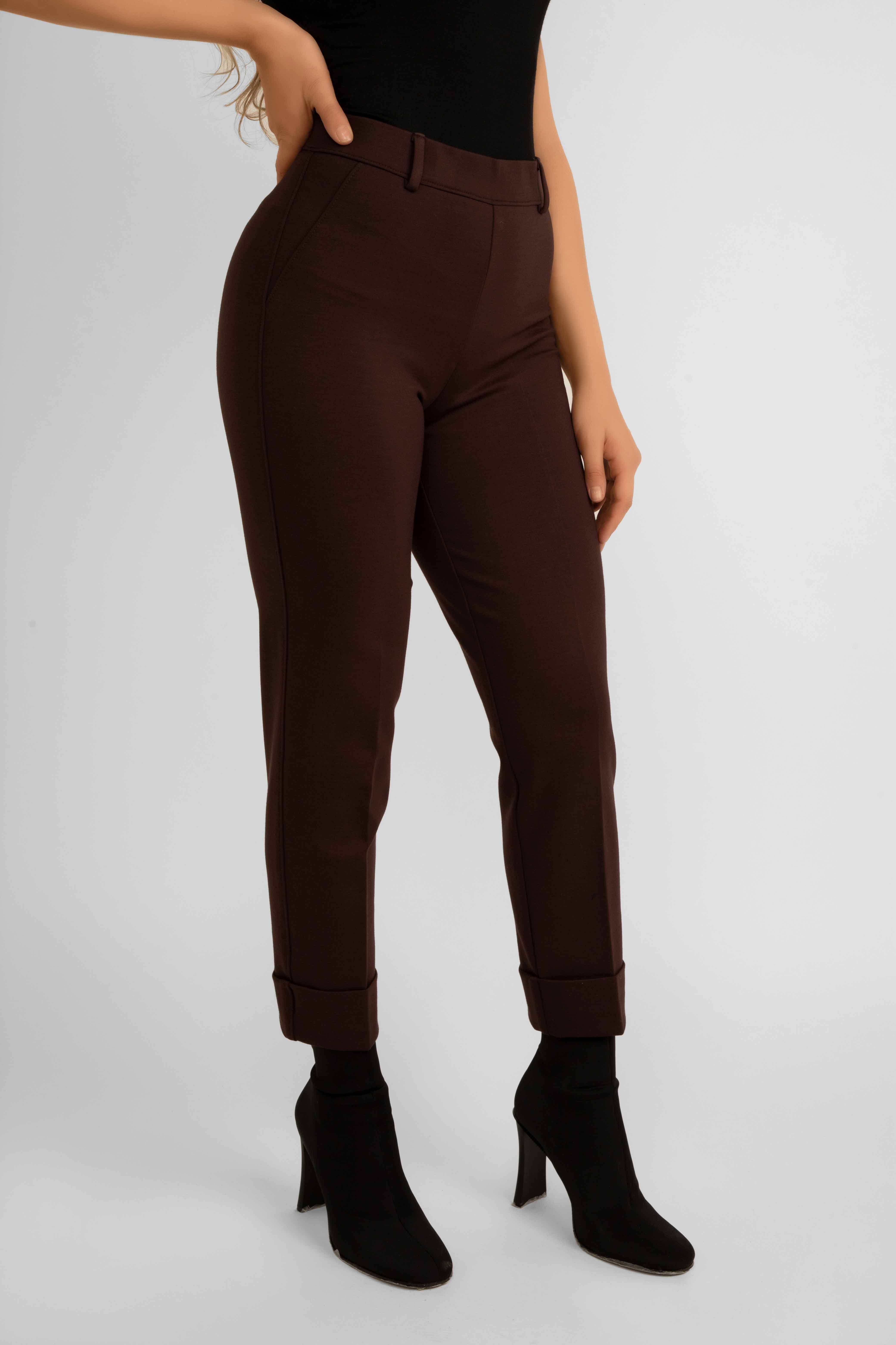 Cropped Pants With Cuffed Hem