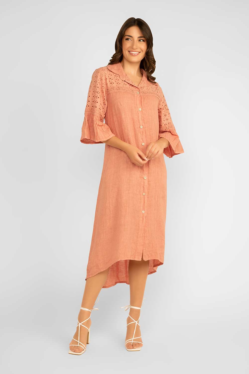 Women's Clothing BELLA AMORE (11385) Button Up Linen Dress in BLUSH