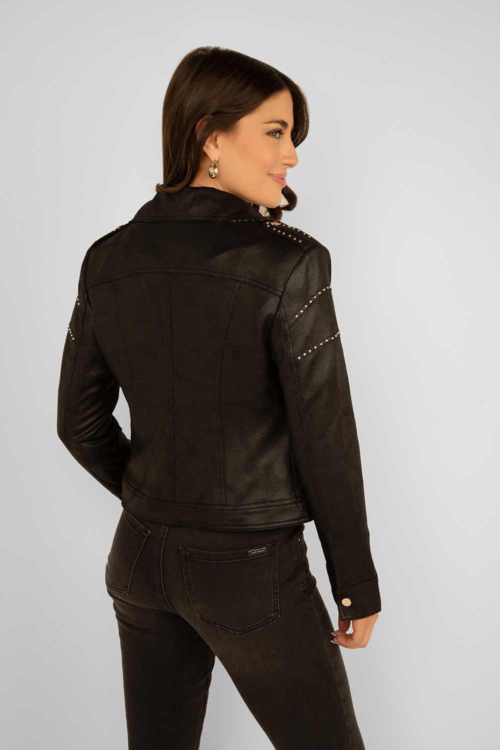 Women's Clothing FRANK LYMAN (233824U) Studded Moto Jacket With Printed Lining in BLACK