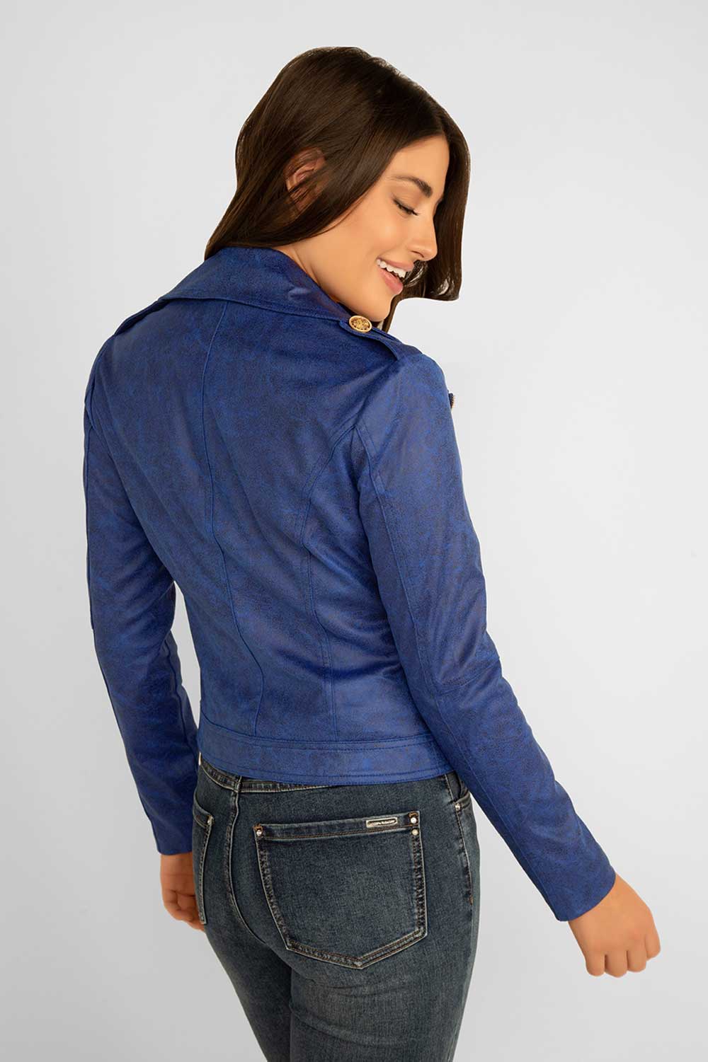 Women's Clothing FRANK LYMAN (233909U) Moto Jacket With Gold Buttons in ROYAL
