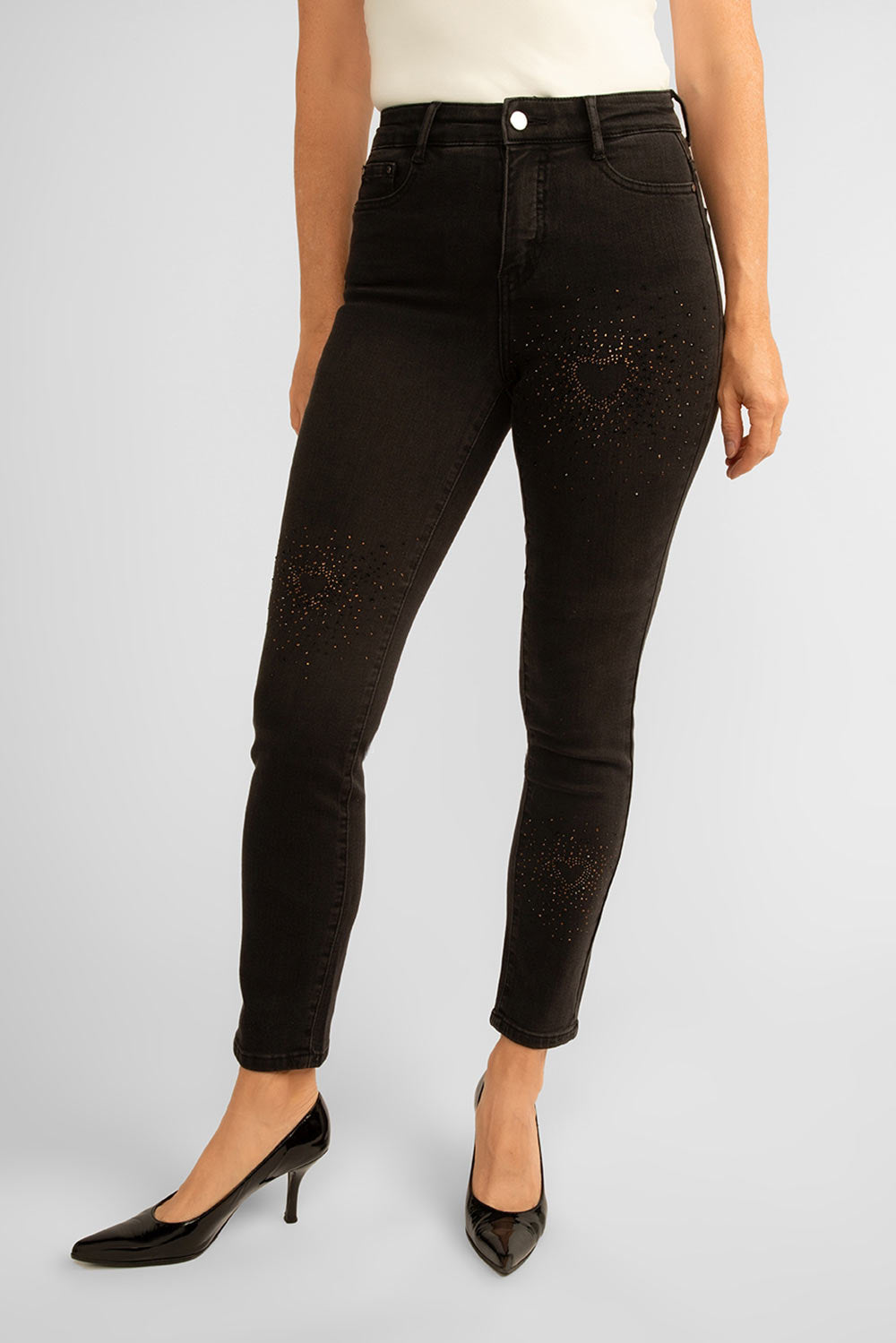 Women's Clothing FRANK LYMAN (234127U) Rhinestone Slim Fit Jeans in BLACK/COPPER