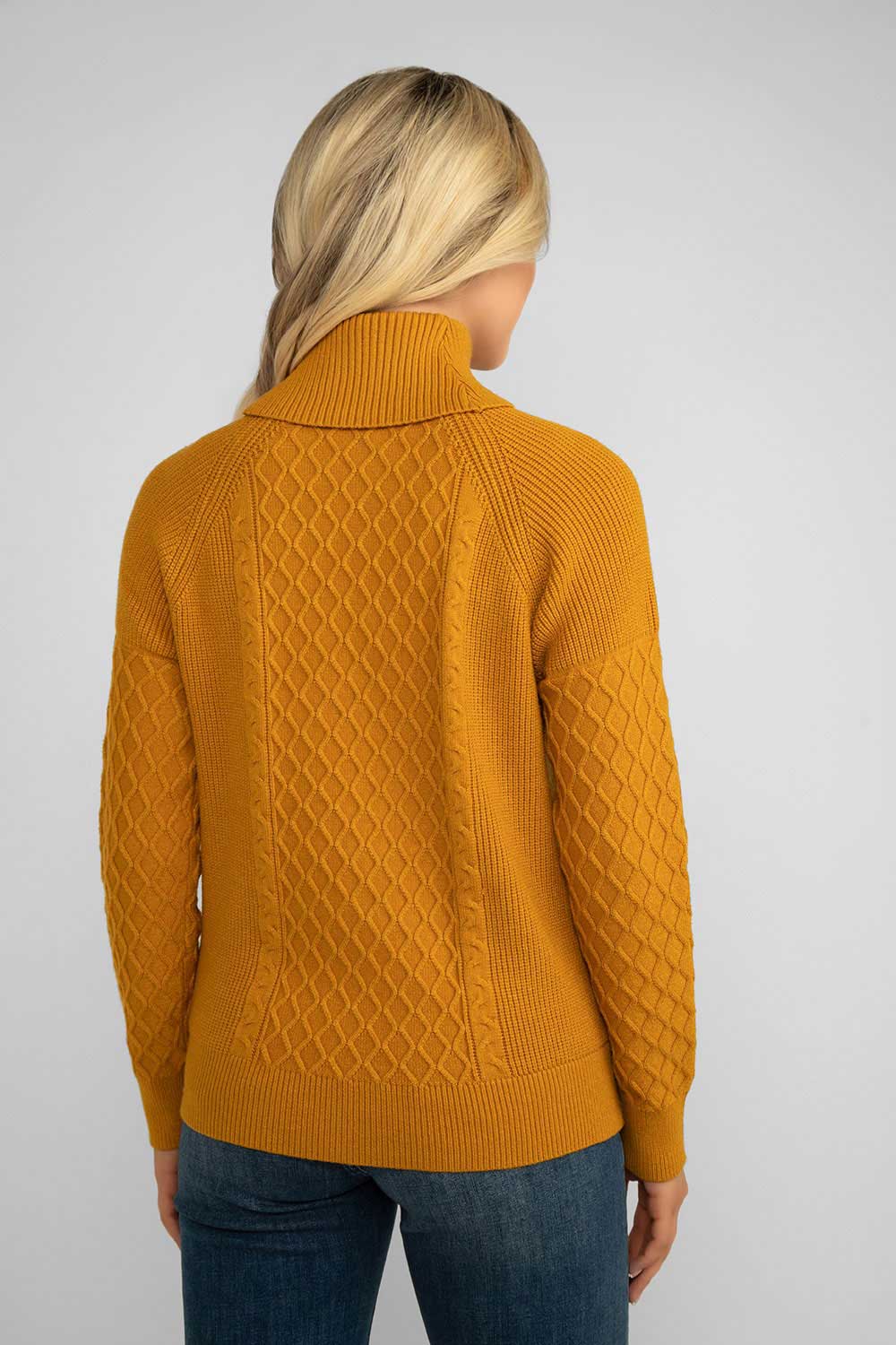 Women's Clothing ALISON SHERI (A42066) Cable Knit Turtleneck Sweater in AMBER