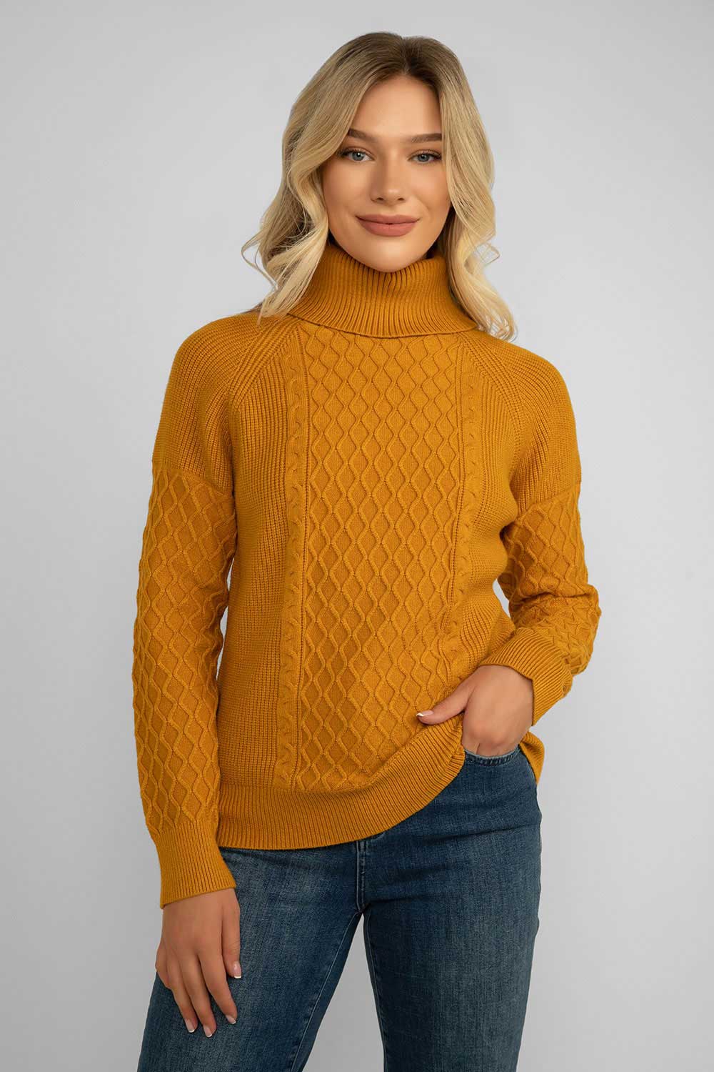 Women's Clothing ALISON SHERI (A42066) Cable Knit Turtleneck Sweater in AMBER