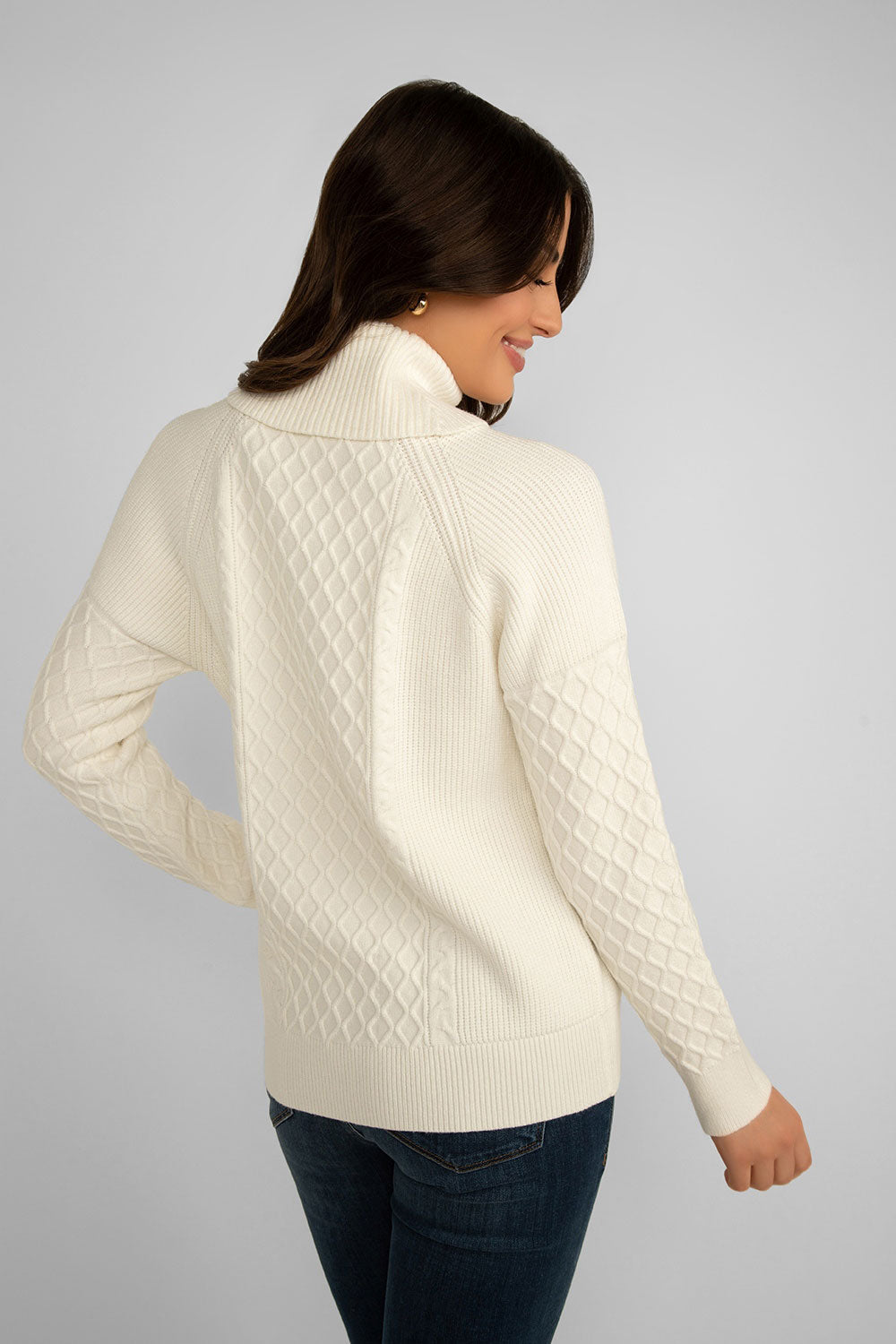 Women's Clothing ALISON SHERI (A42066) Cable Knit Turtleneck Sweater in OFFWHITE