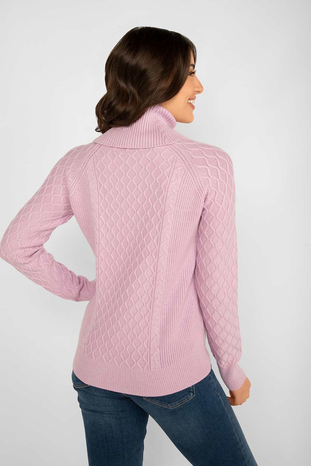 Women's Clothing ALISON SHERI (A42066) Cable Knit Turtleneck Sweater in LILAC
