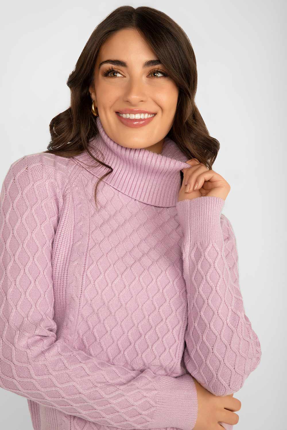 Women's Clothing ALISON SHERI (A42066) Cable Knit Turtleneck Sweater in LILAC