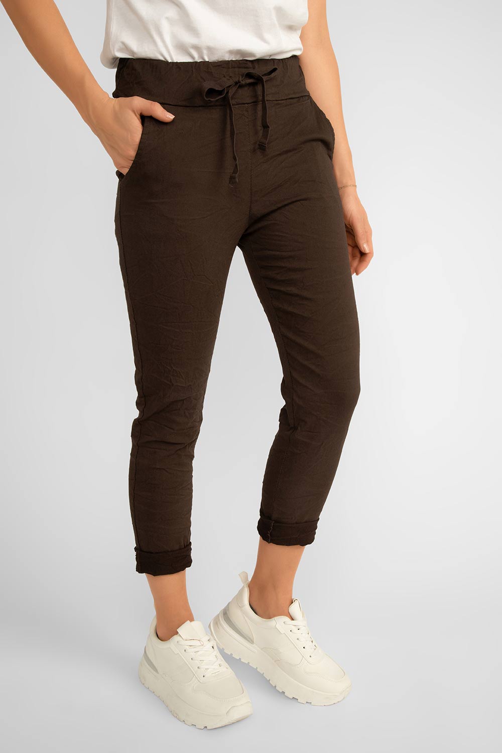 Women's Clothing BELLA AMORE (F17558RS1) Drawstring Capri Pants in BROWN