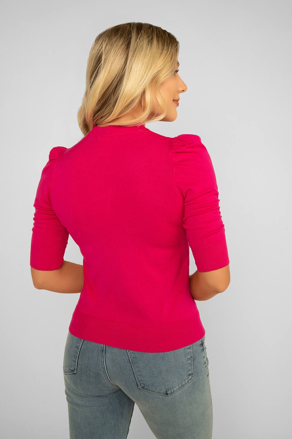 Women's Clothing ESQUALO (F2307539) Short Ruched Sleeve Sweater in FUSCHIA